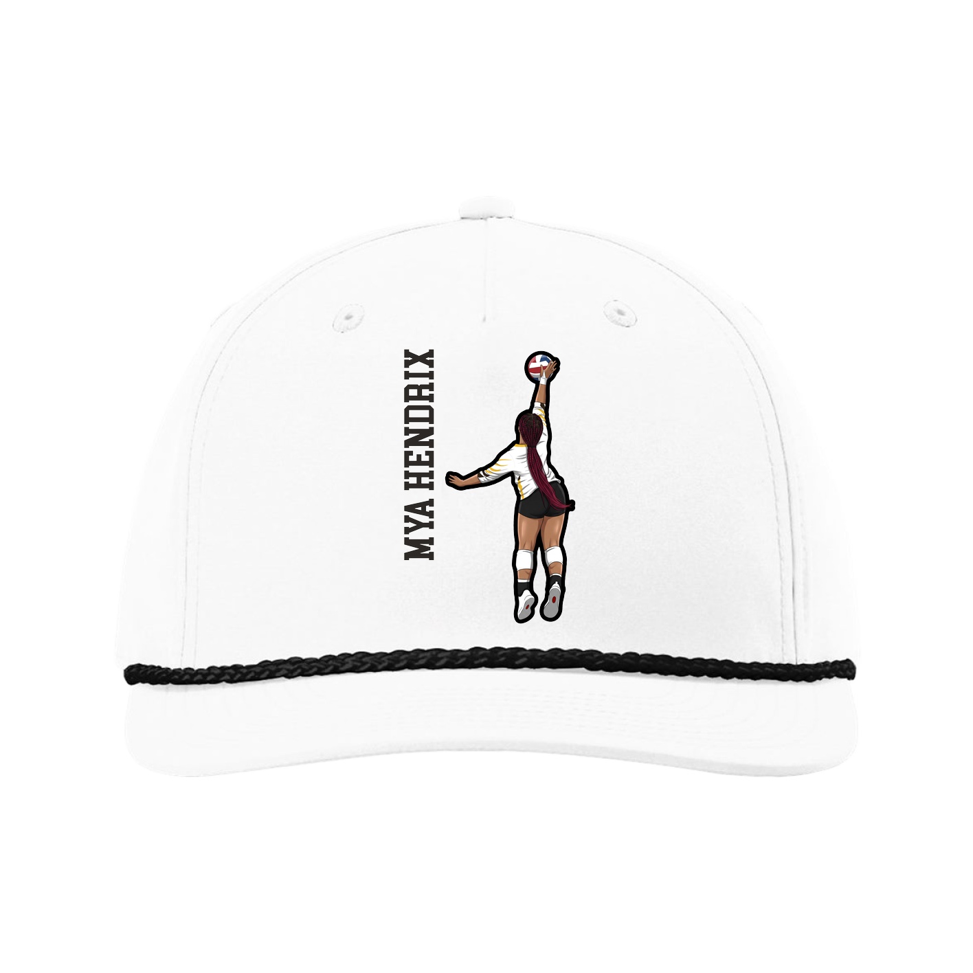 Five-Panel Classic Rope Cap — Name Vertical in White