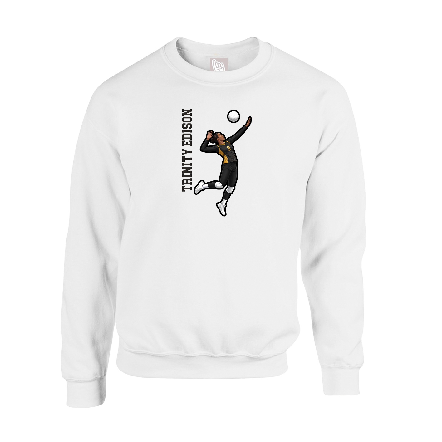 Fleece Crew — Name Vertical in White