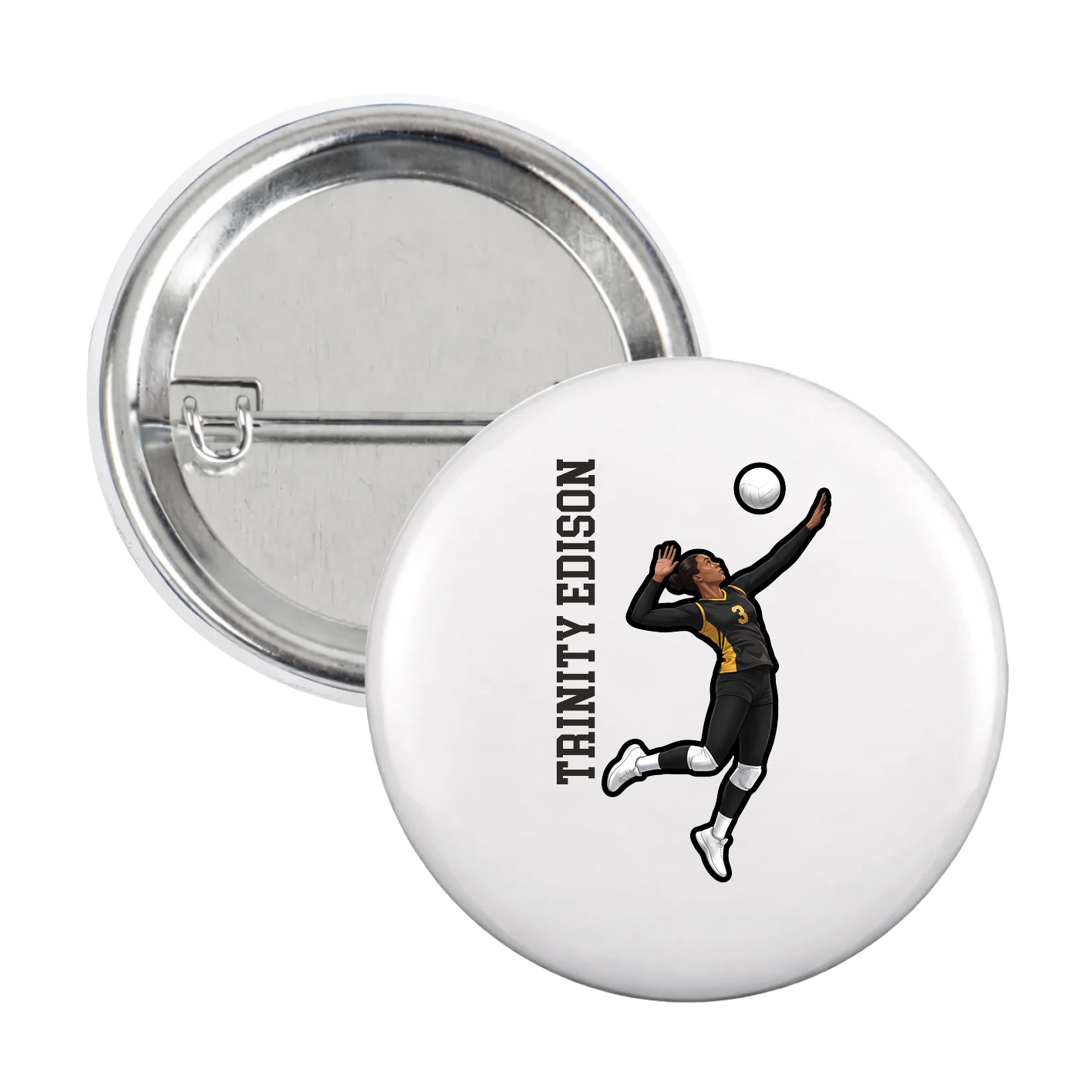 Game Day Button — Name Vertical in White