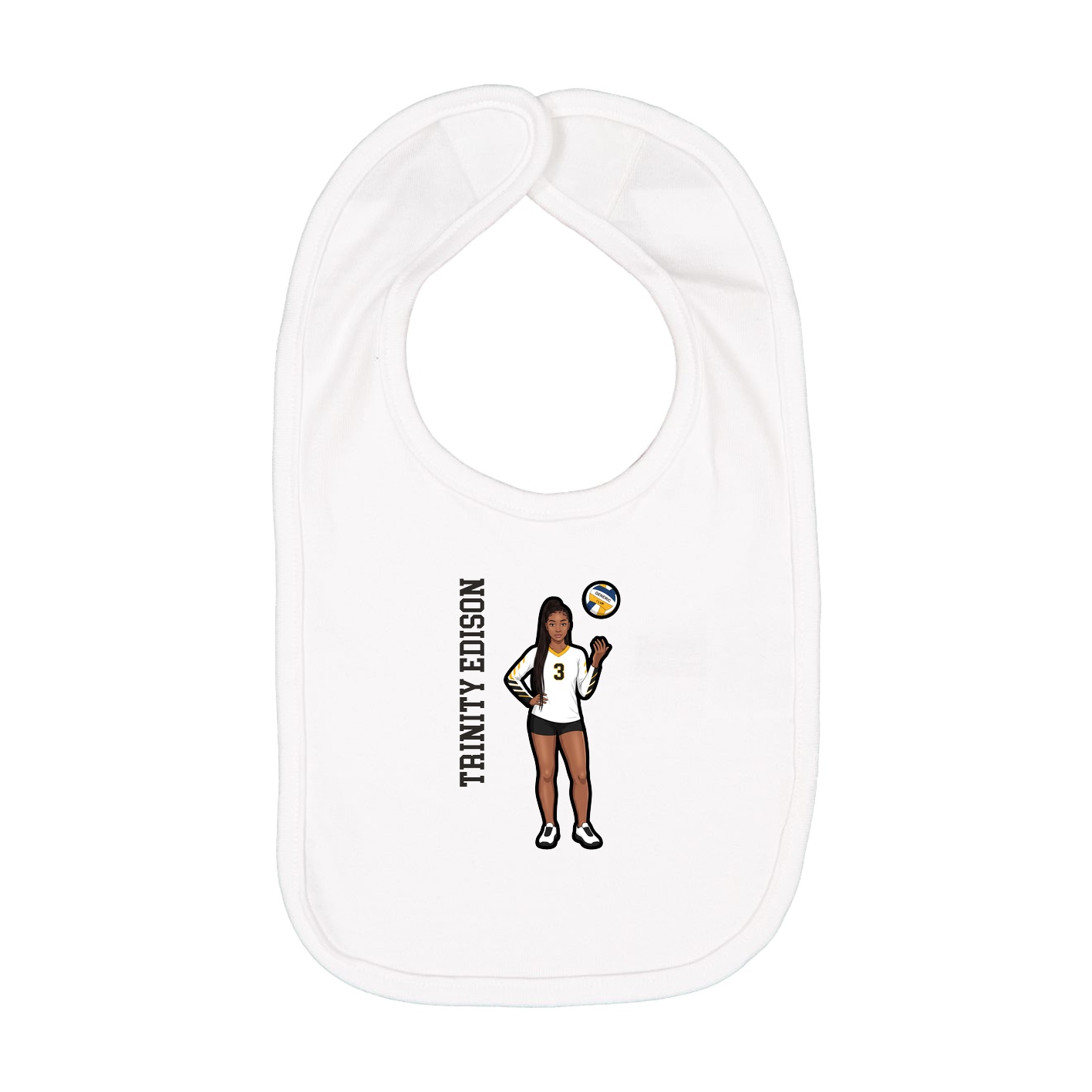 Infant Bib — Name Vertical in White
