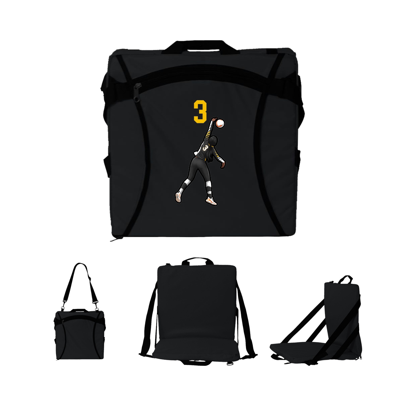 Folding Stadium Seat — Number Top in Black