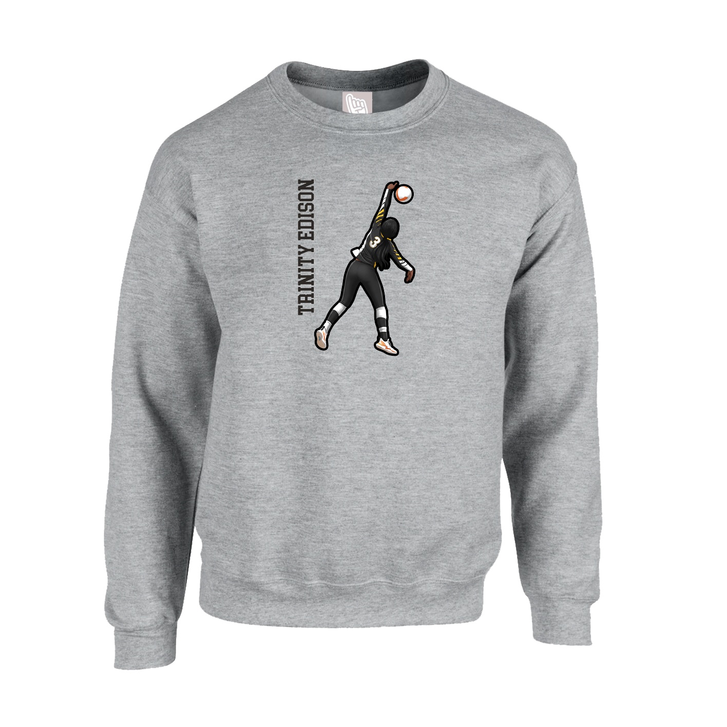 Fleece Crew — Name Vertical in Grey