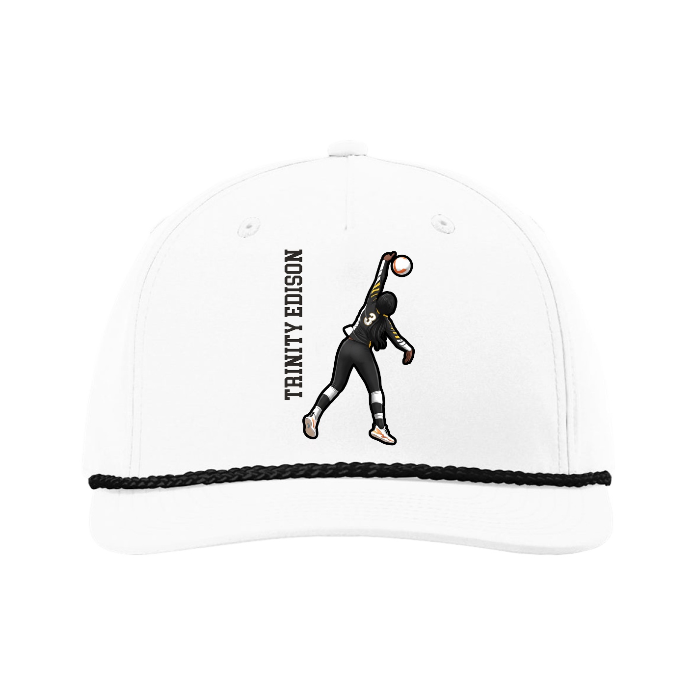 Five-Panel Classic Rope Cap — Name Vertical in White