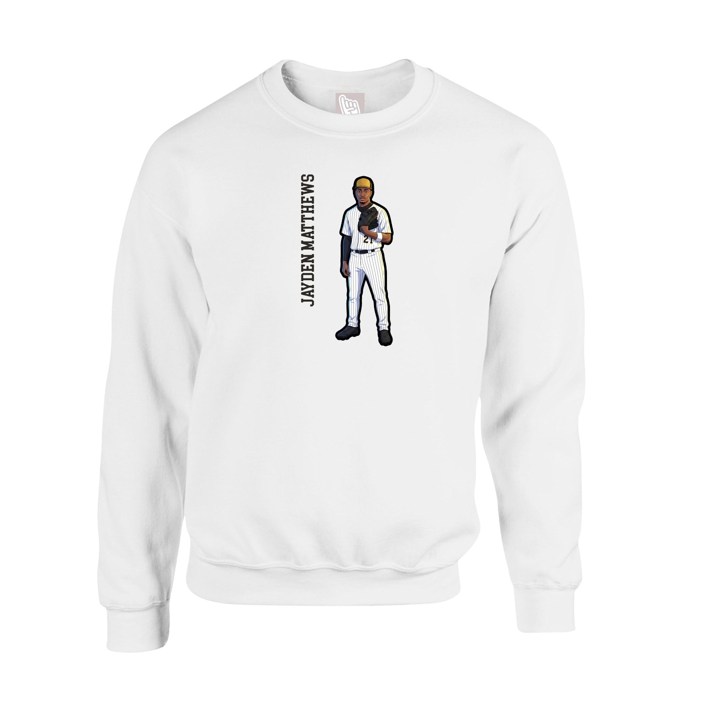 Fleece Crew — Name Vertical in White