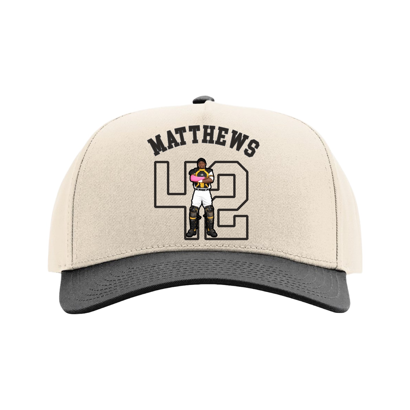 Full Fabric Five-Panel Champ Cap — Shirsey Arch in Cream/Black