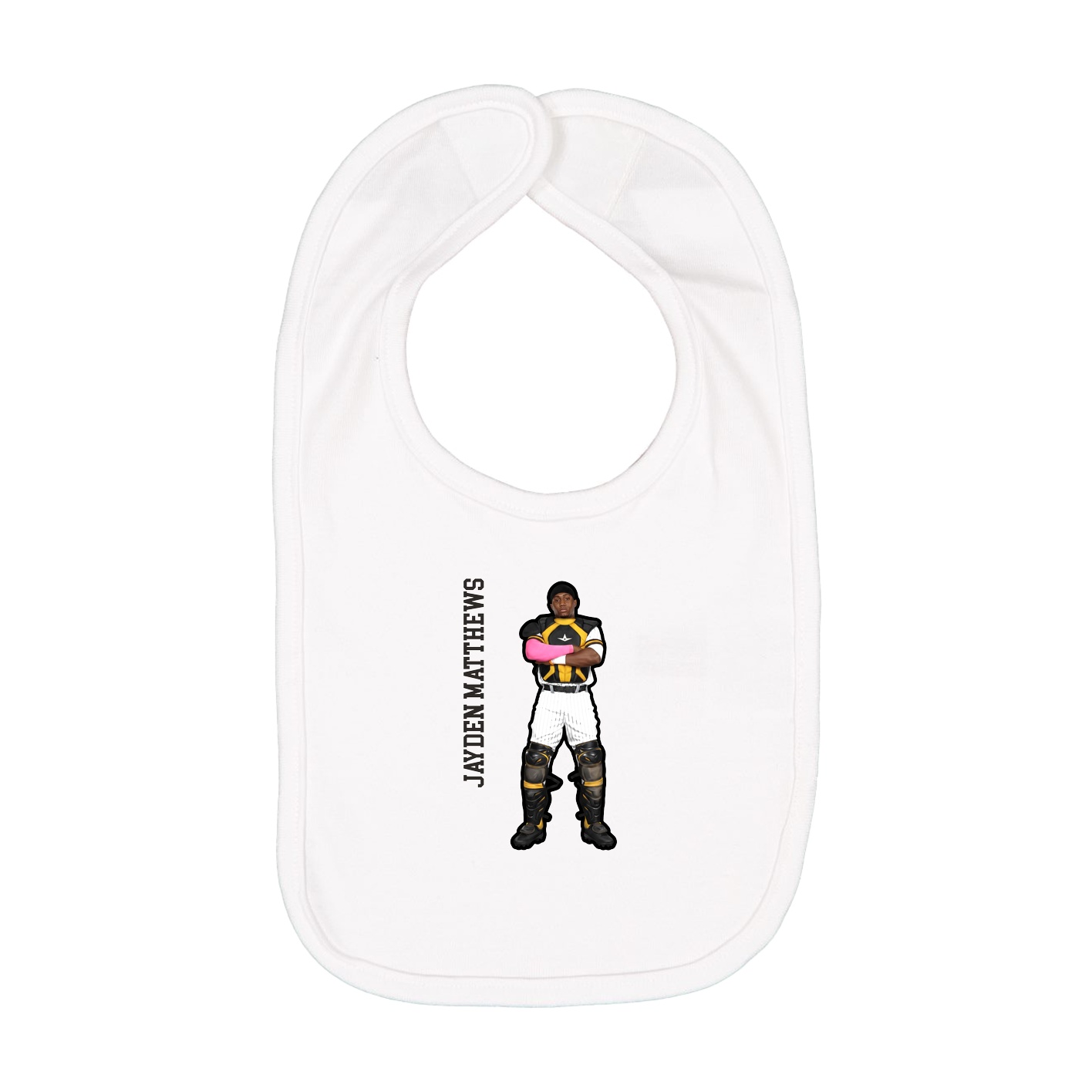 Infant Bib — Name Vertical in White