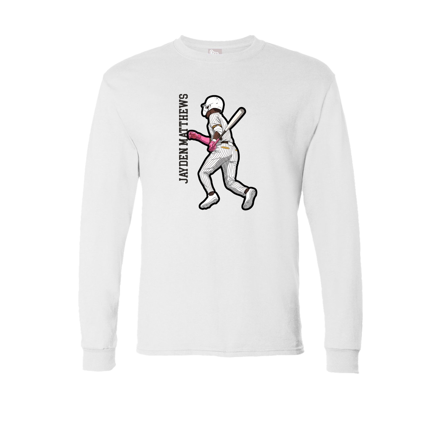 Long Sleeve Tee — Name Vertical in White
