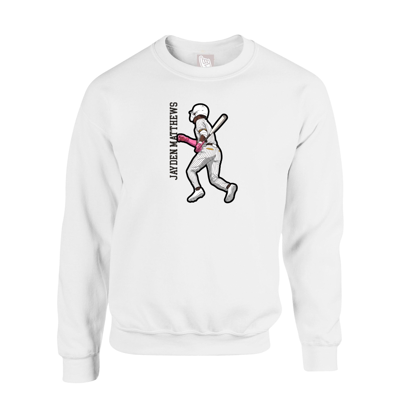 Fleece Crew — Name Vertical in White