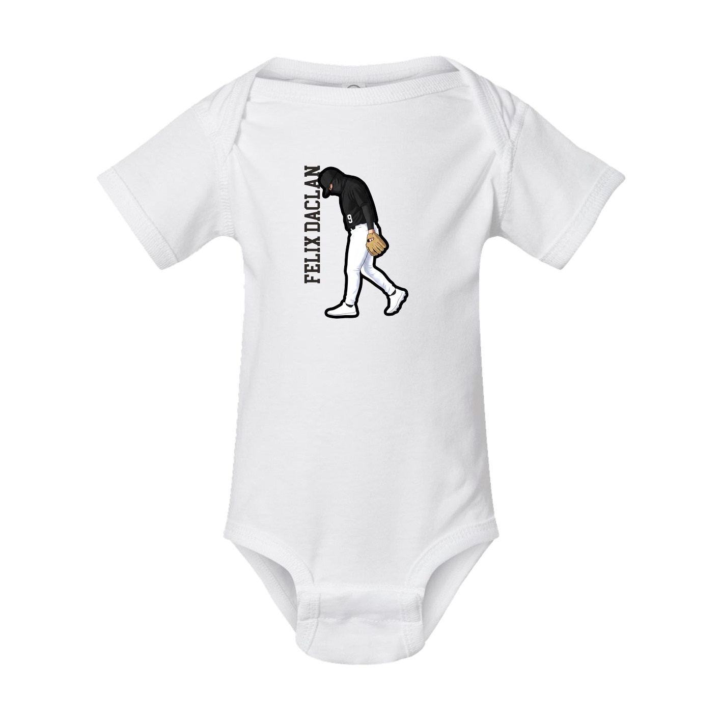 Baby Onesie — Name Vertical in White