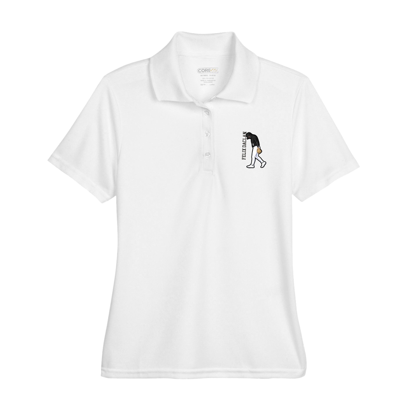 Womens Performance Polo — Name Vertical in White