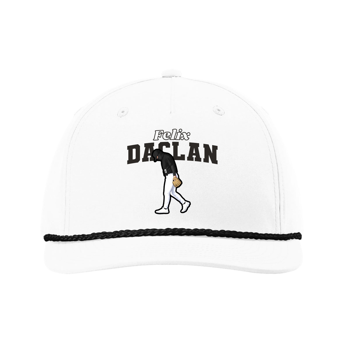Five-Panel Classic Rope Cap — Name Arch in White