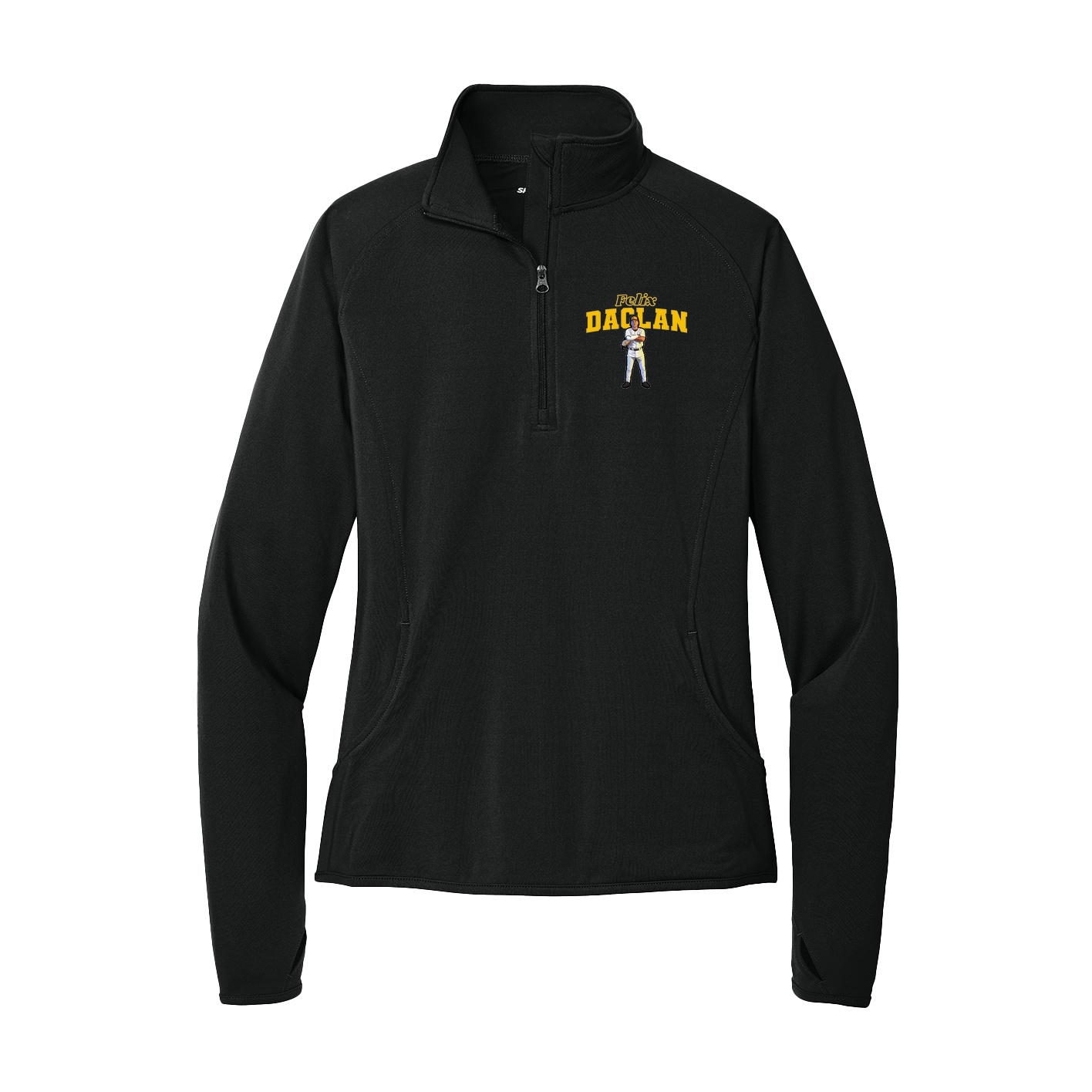 Women's Q-Zip Pullover — Name Arch in Black