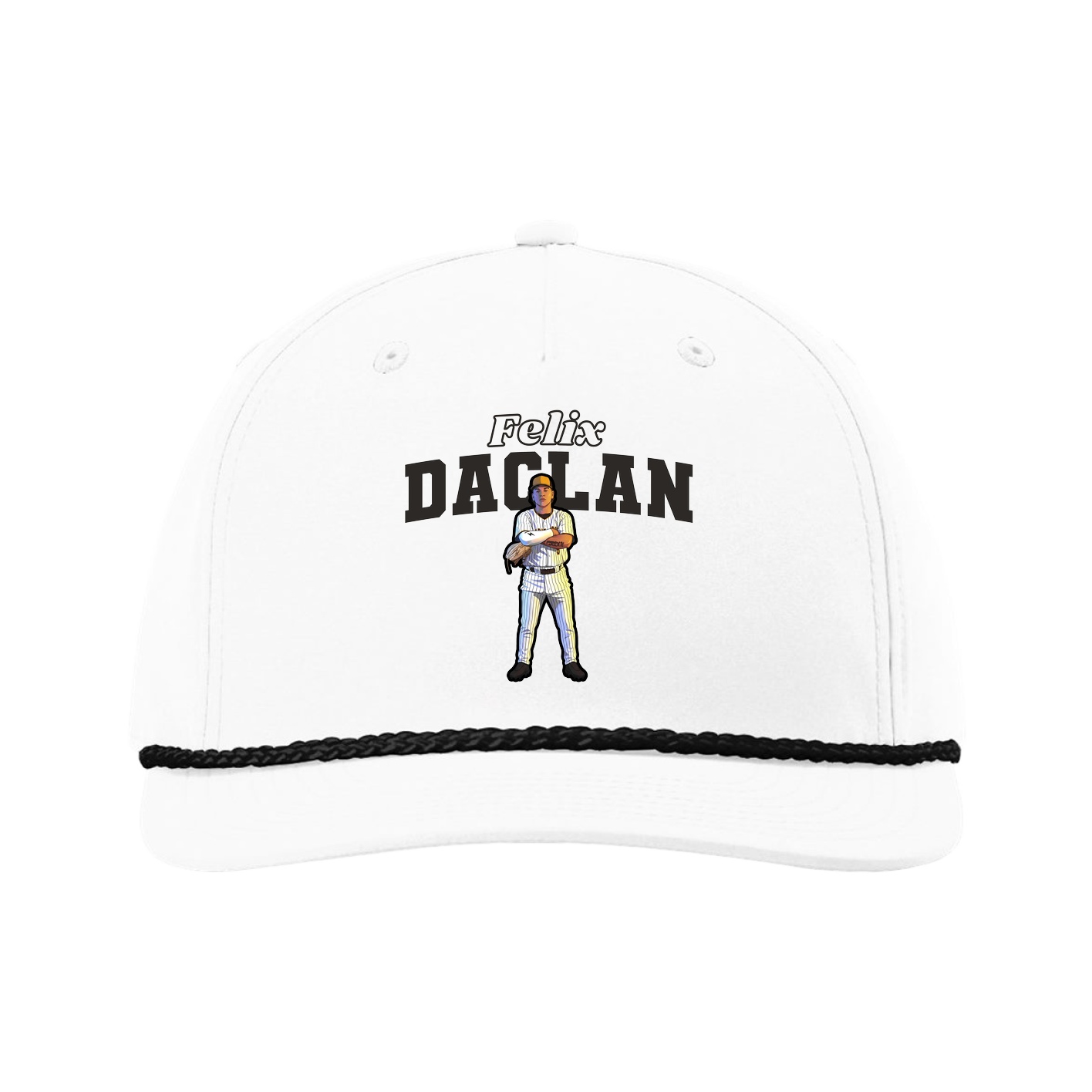 Five-Panel Classic Rope Cap — Name Arch in White