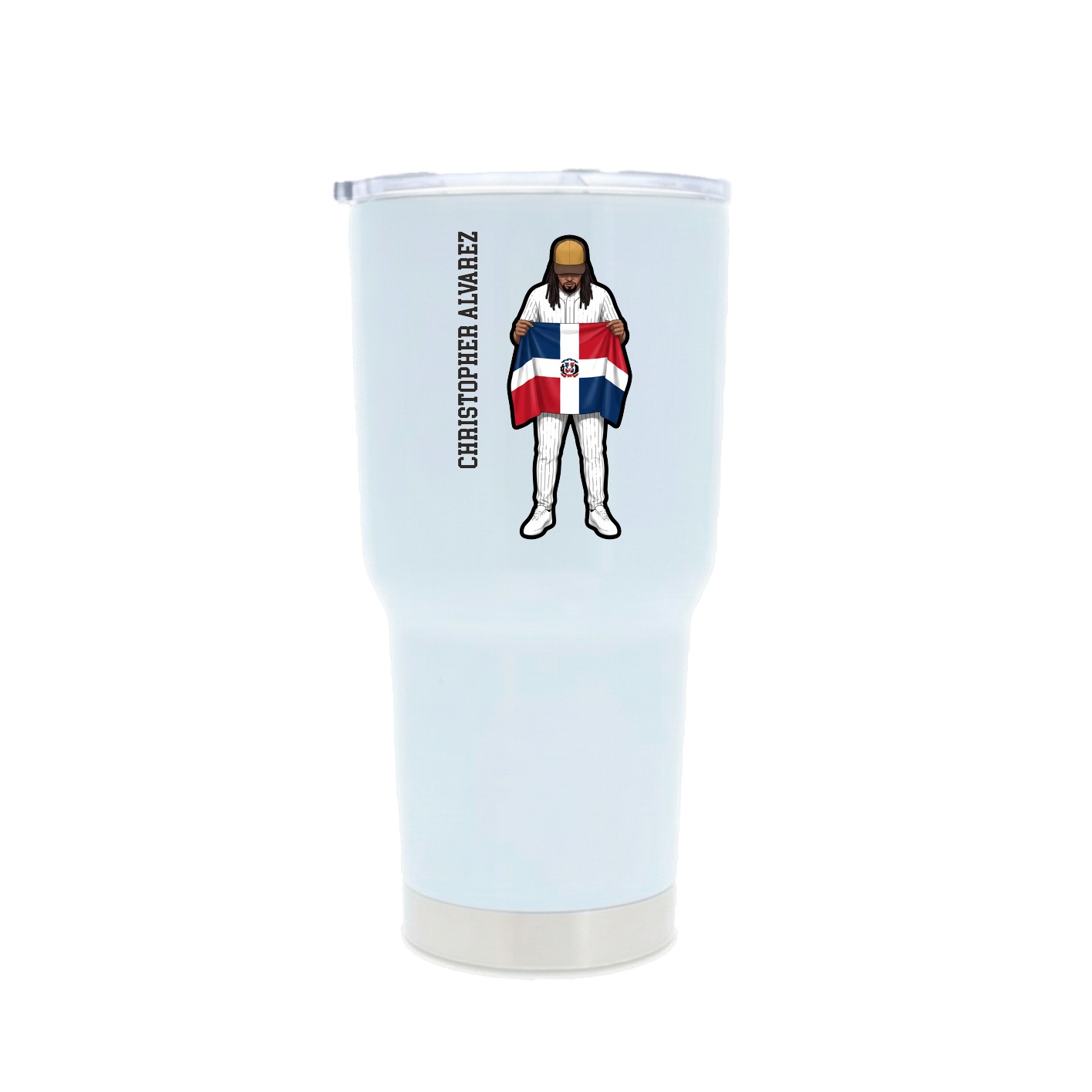 30oz Stainless Steel Tumbler — Name Vertical in White