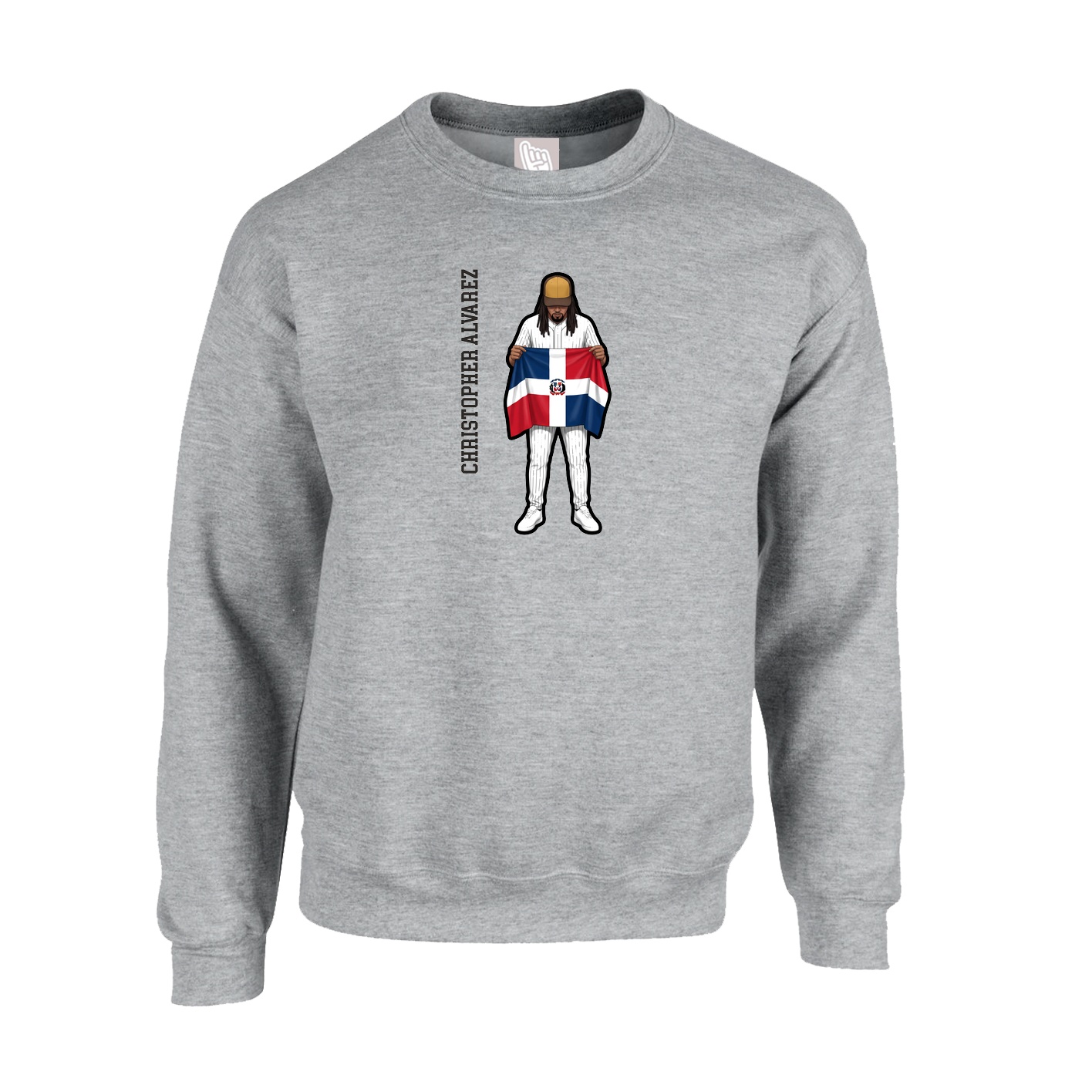 Fleece Crew — Name Vertical in Grey