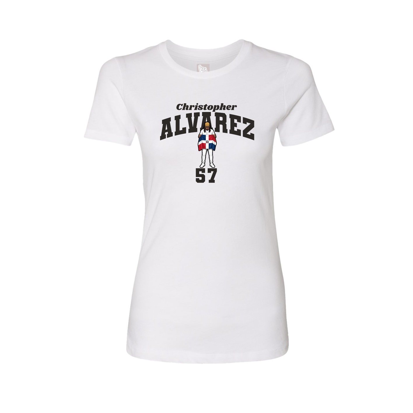 Fitted Women's Tee — Signature Arch in White