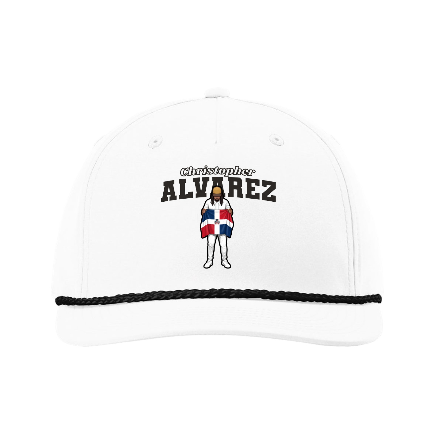 Five-Panel Classic Rope Cap — Name Arch in White