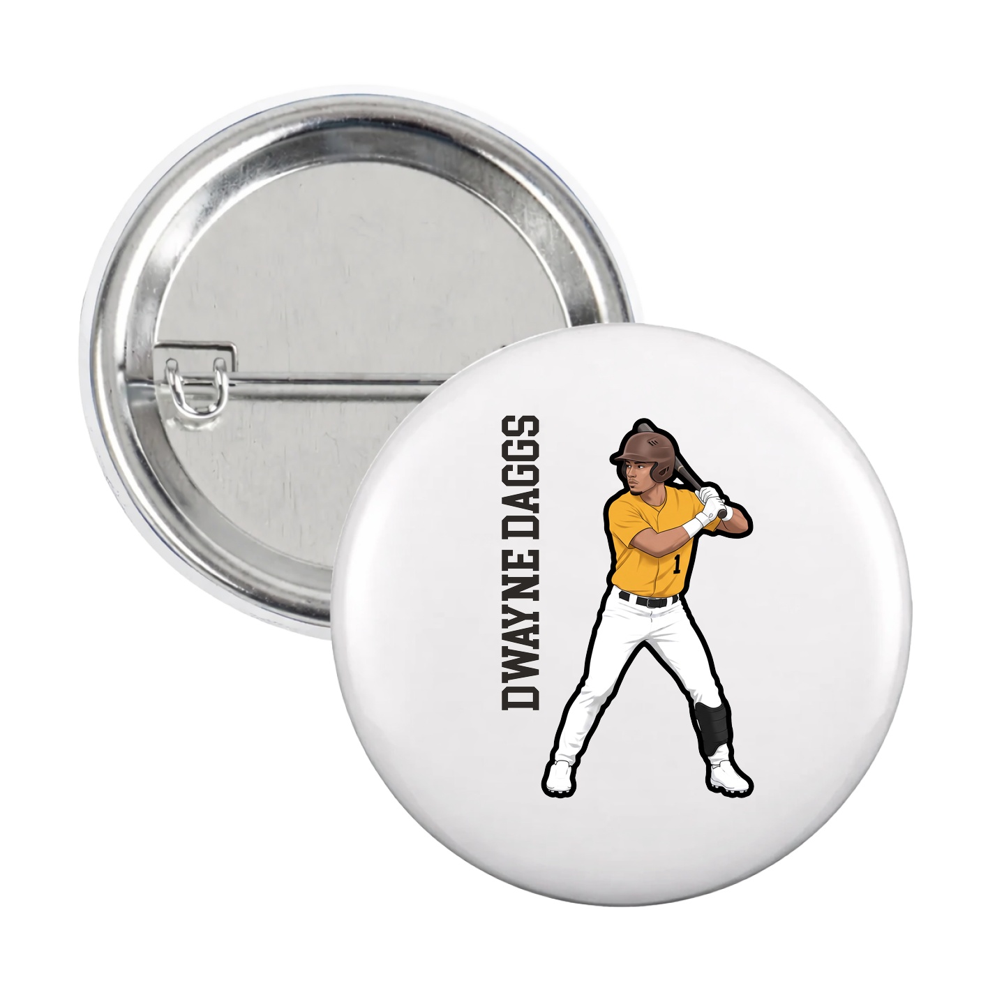 Game Day Button — Name Vertical in White