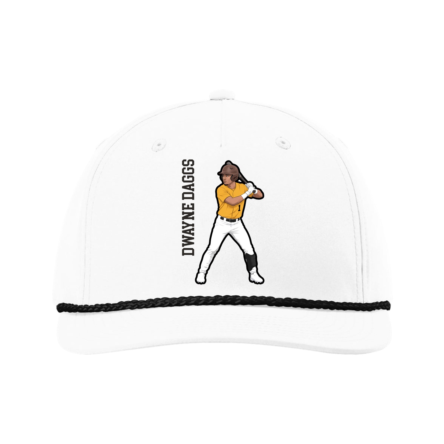 Five-Panel Classic Rope Cap — Name Vertical in White
