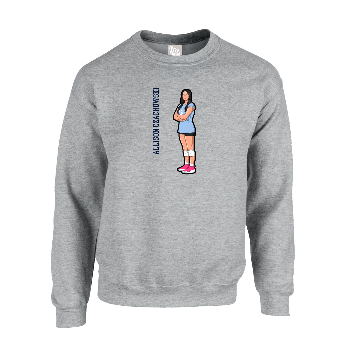 Fleece Crew — Name Vertical in Grey