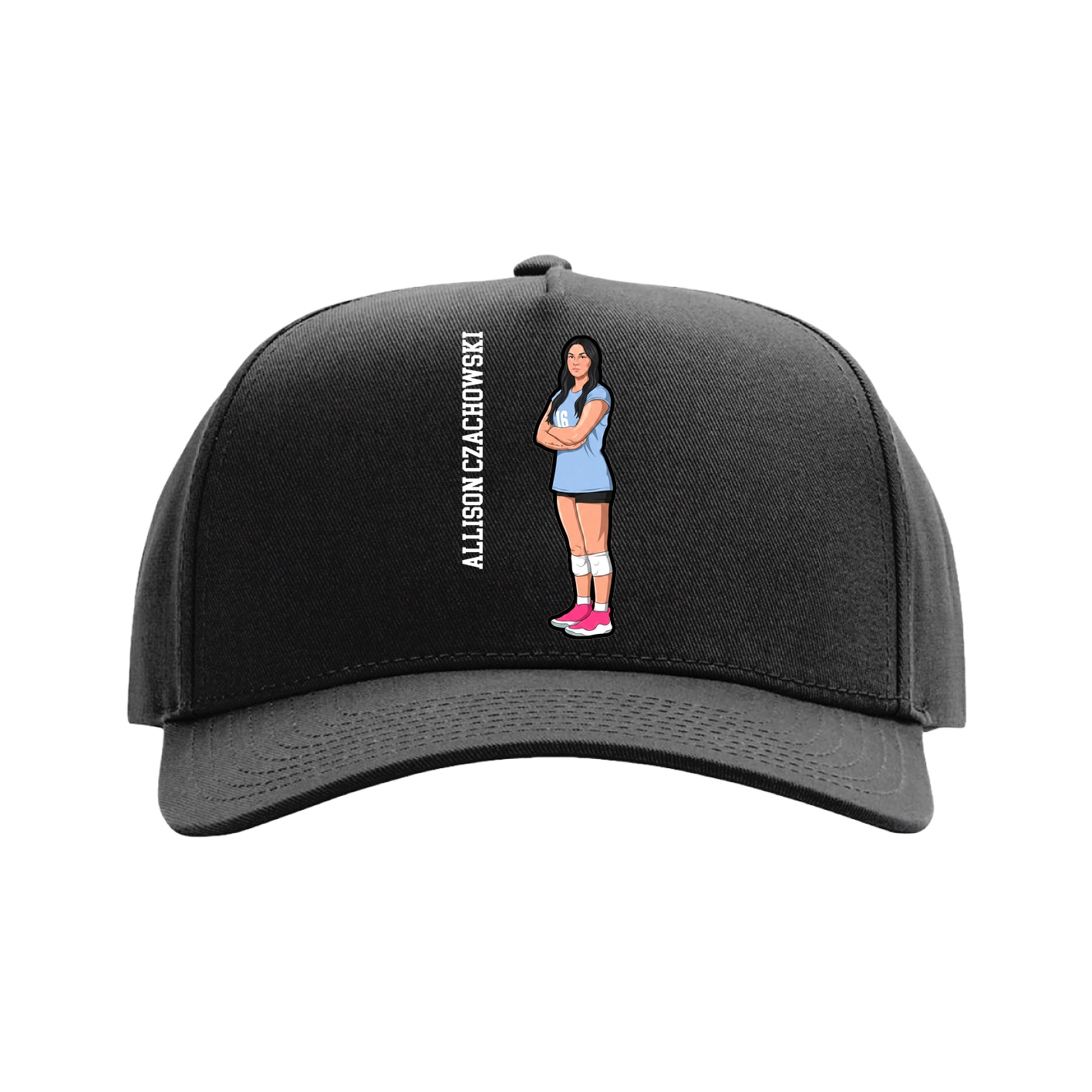 Full Fabric Five-Panel Champ Cap — Name Vertical in Black