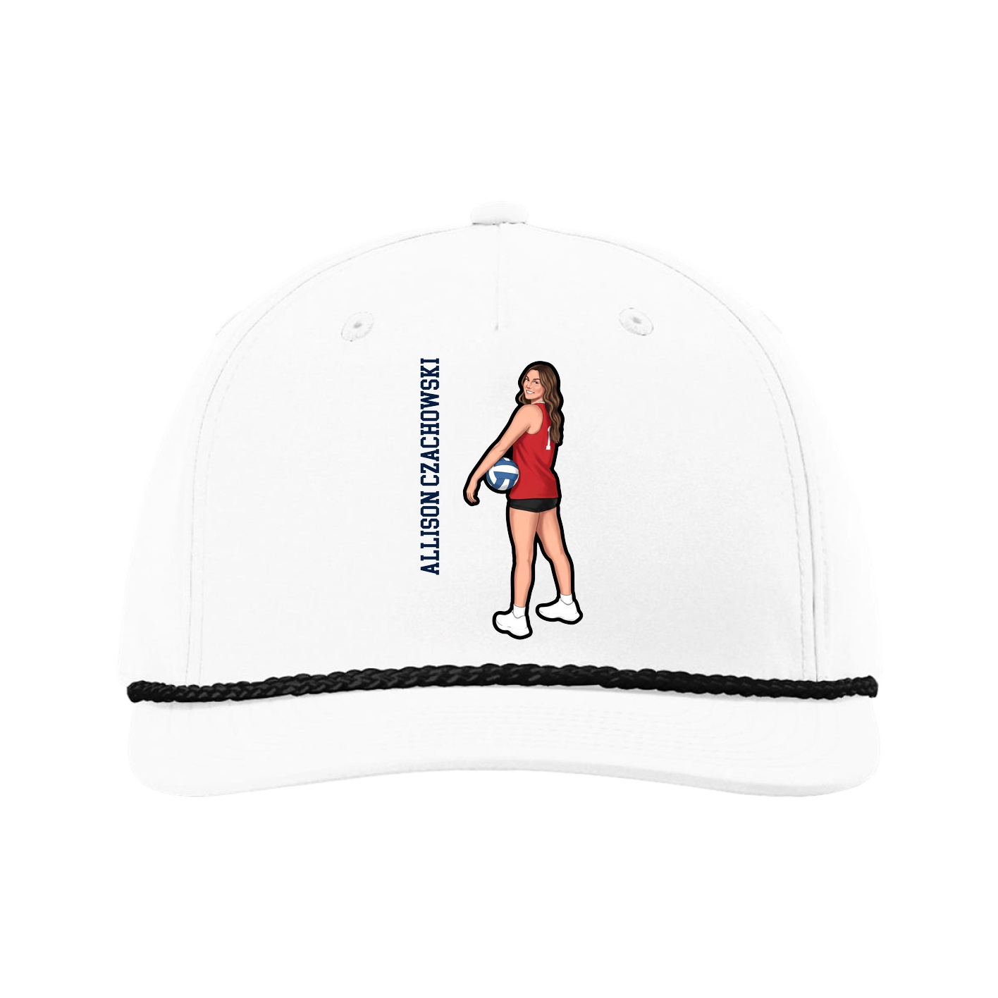 Five-Panel Classic Rope Cap — Name Vertical in White