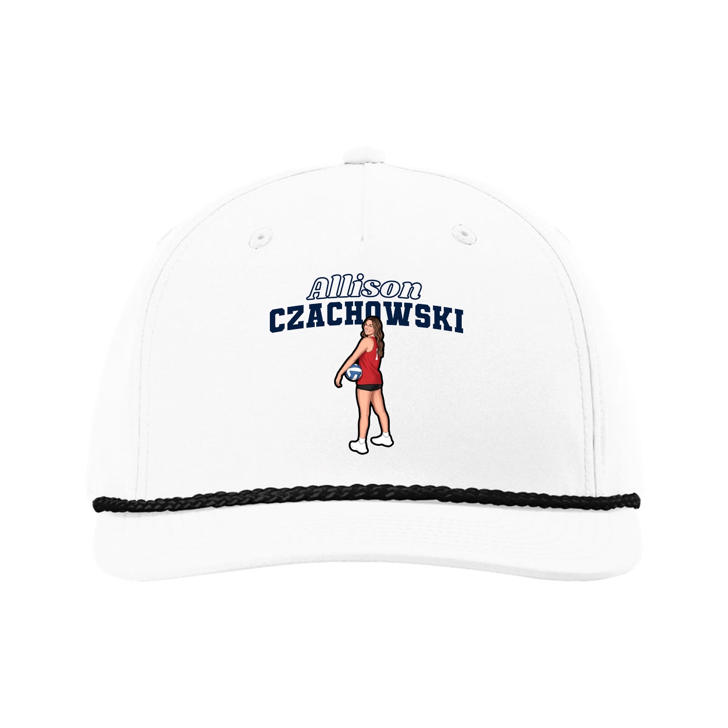 Five-Panel Classic Rope Cap — Name Arch in White