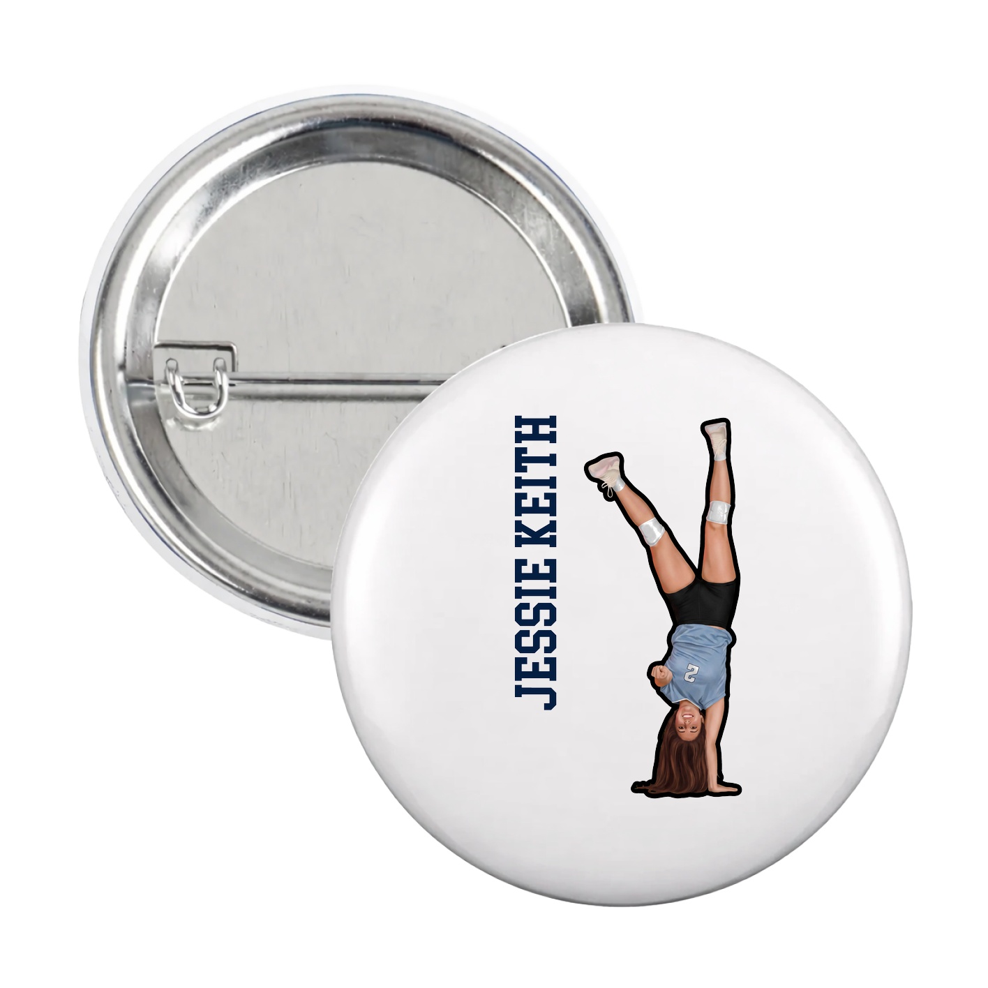 Game Day Button — Name Vertical in White