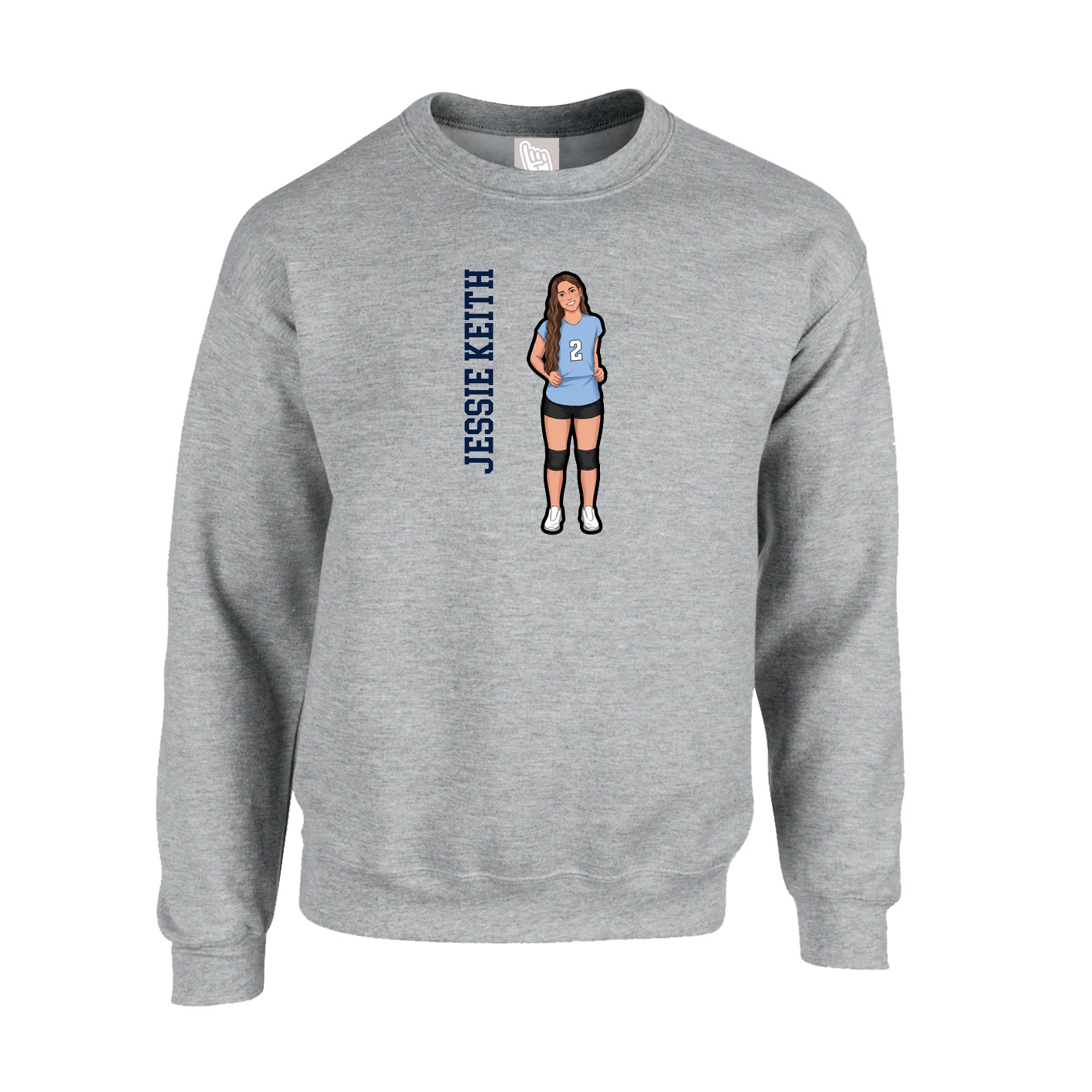 Fleece Crew — Name Vertical in Grey