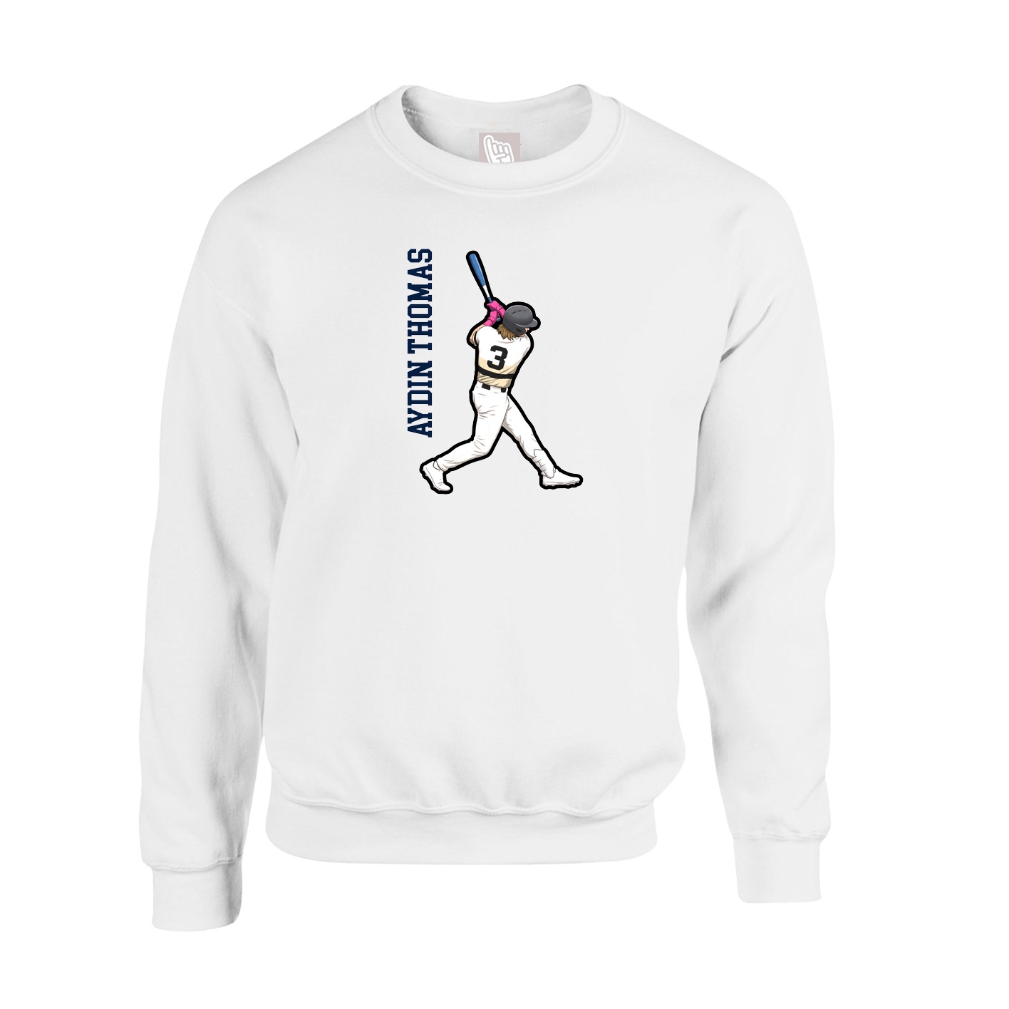 Fleece Crew — Name Vertical in White