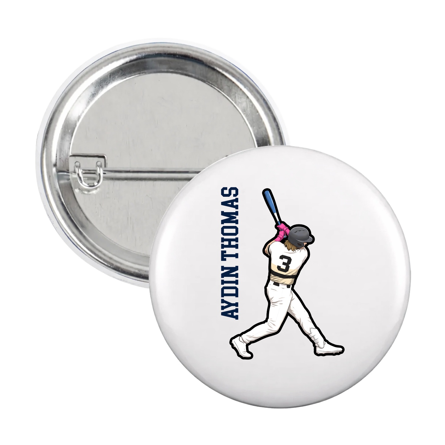 Game Day Button — Name Vertical in White