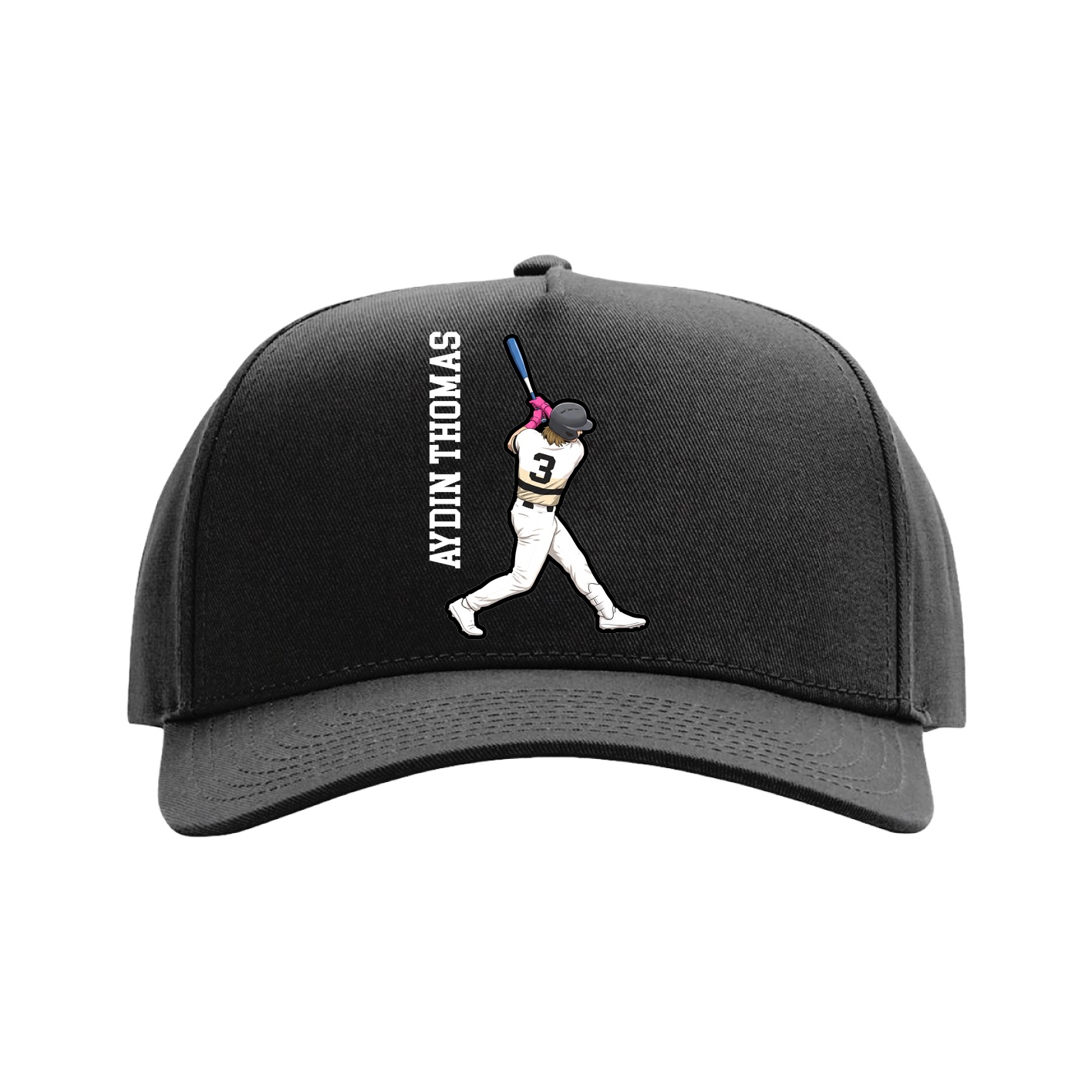 Full Fabric Five-Panel Champ Cap — Name Vertical in Black
