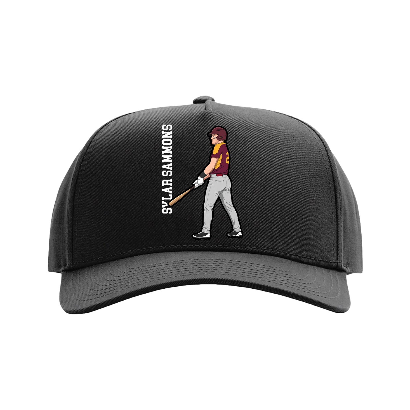 Full Fabric Five-Panel Champ Cap — Name Vertical in Black