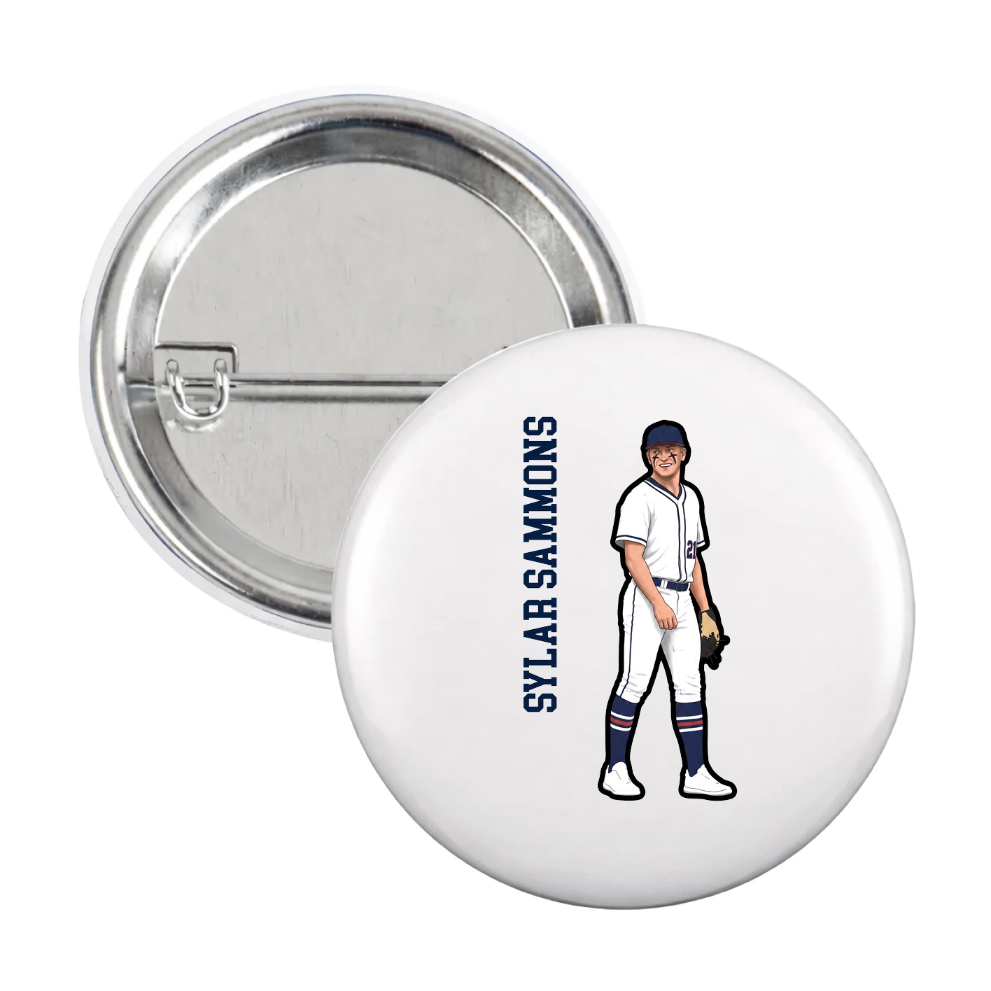 Game Day Button — Name Vertical in White