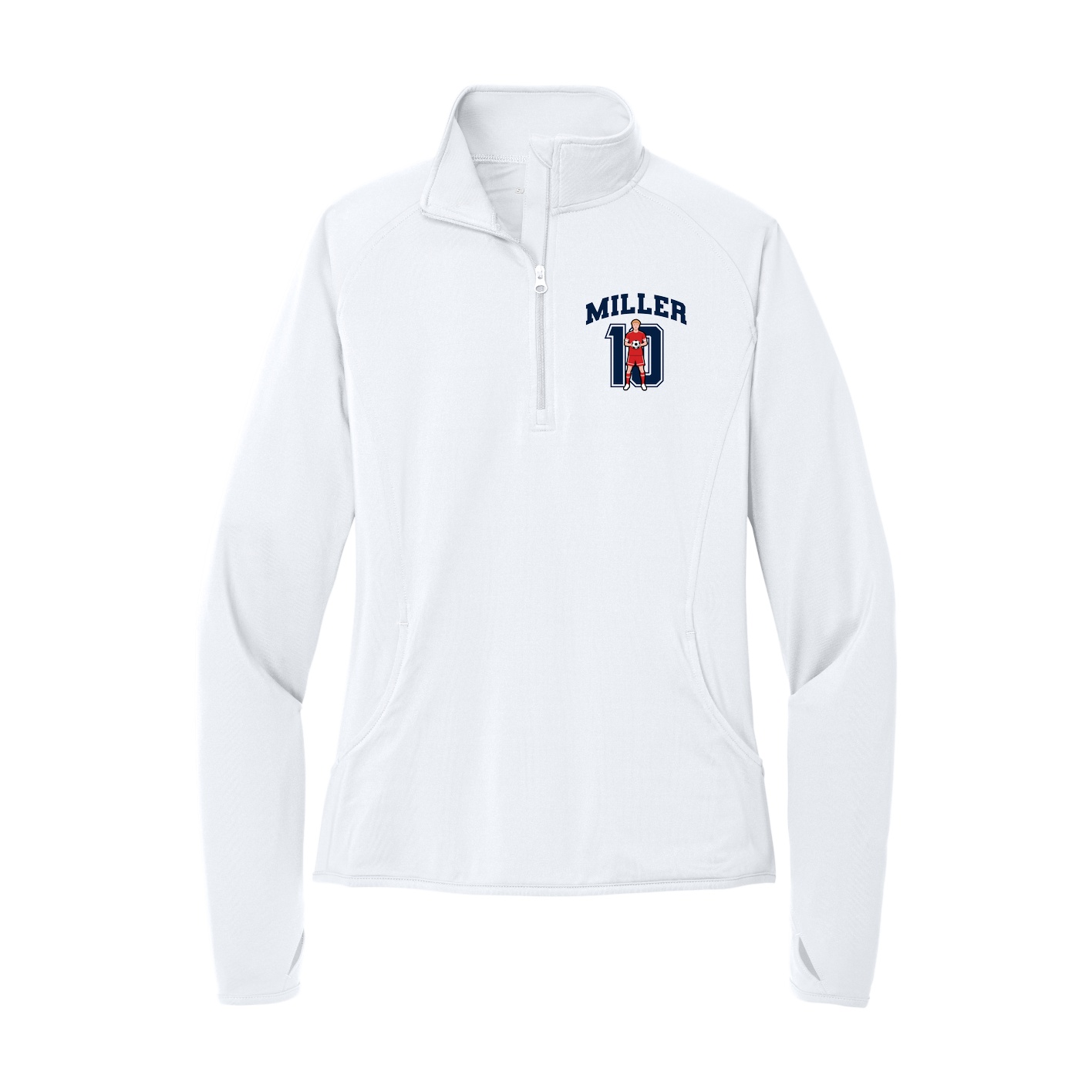 Women's Q-Zip Pullover — Number in White