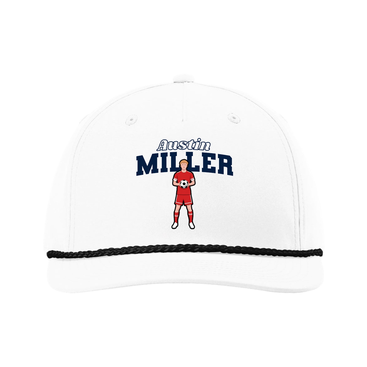 Five-Panel Classic Rope Cap — Name Arch in White
