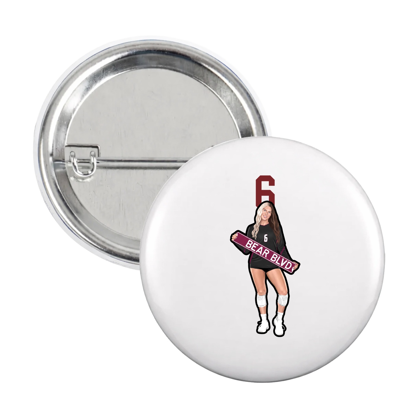 Game Day Button — Number Top in White