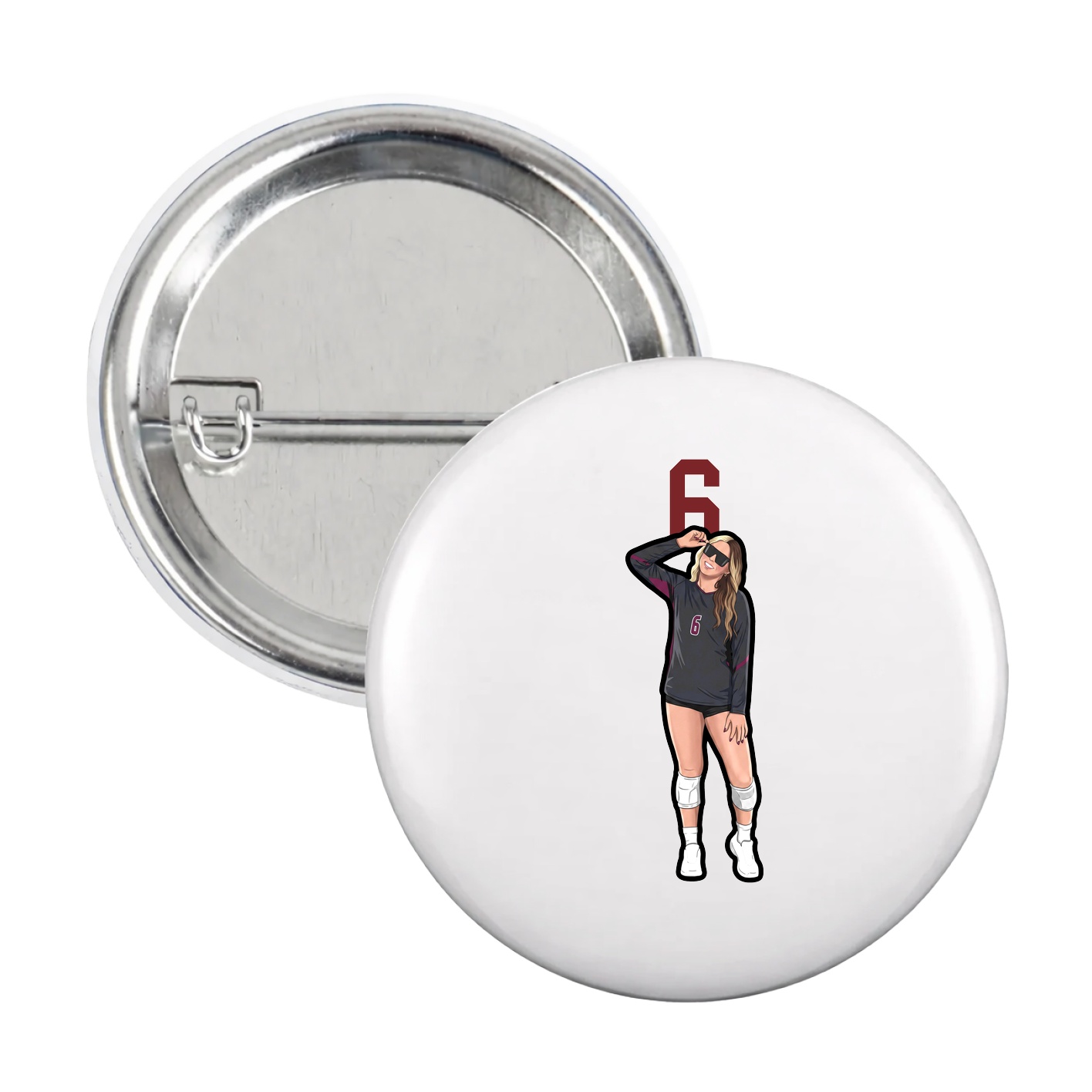 Game Day Button — Number Top in White