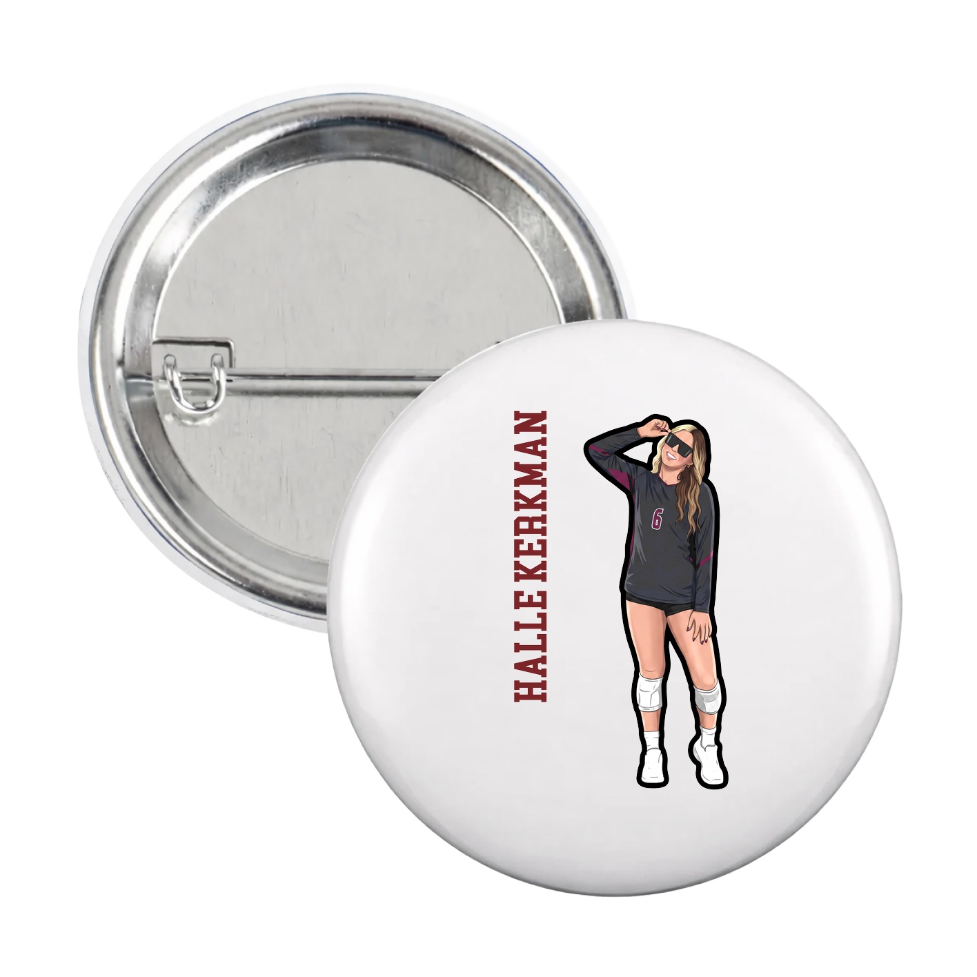 Game Day Button — Name Vertical in White