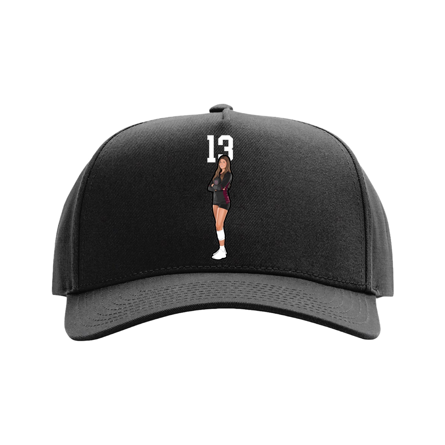 Full Fabric Five-Panel Champ Cap — Number Top in Black