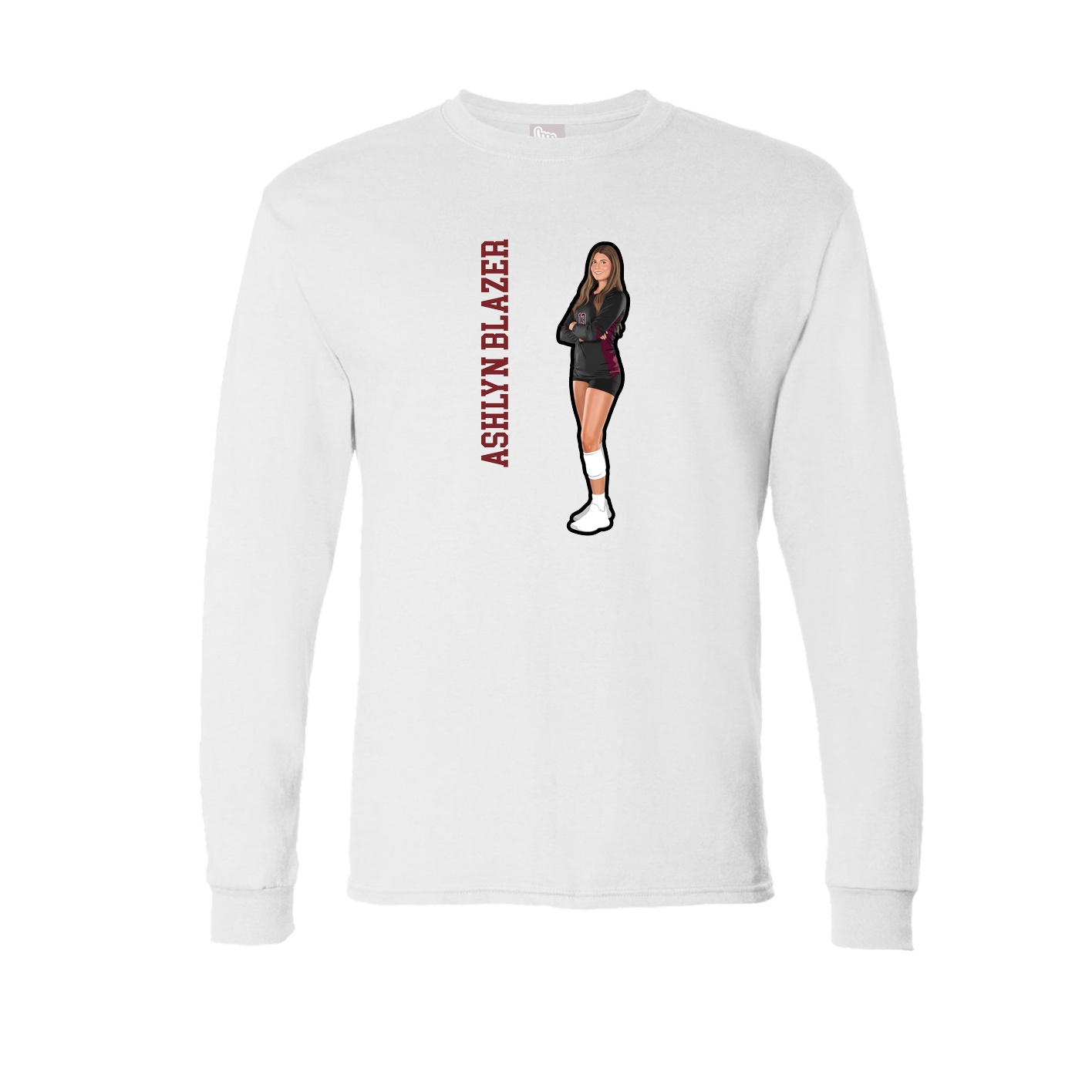 Long Sleeve Tee — Name Vertical in White