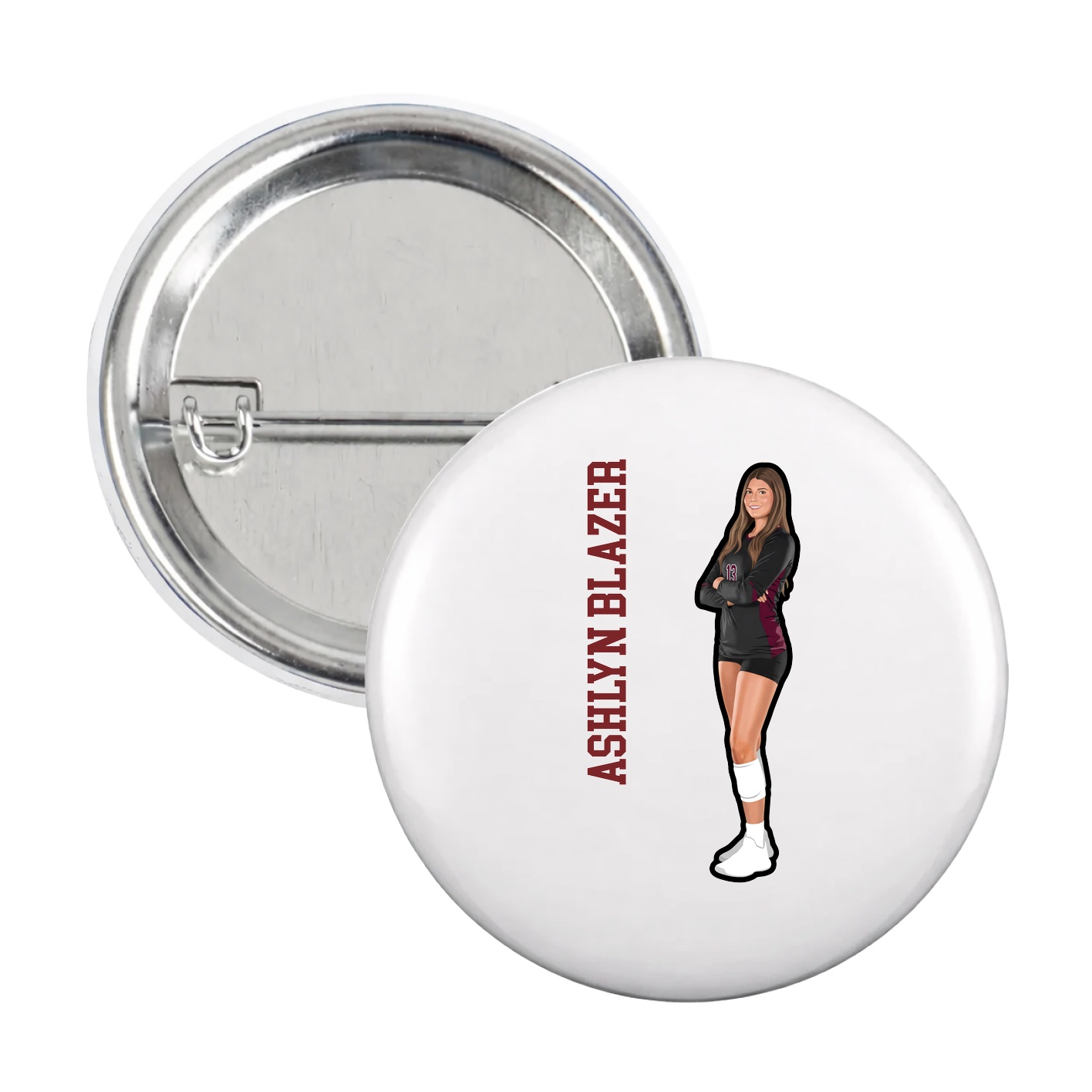 Game Day Button — Name Vertical in White
