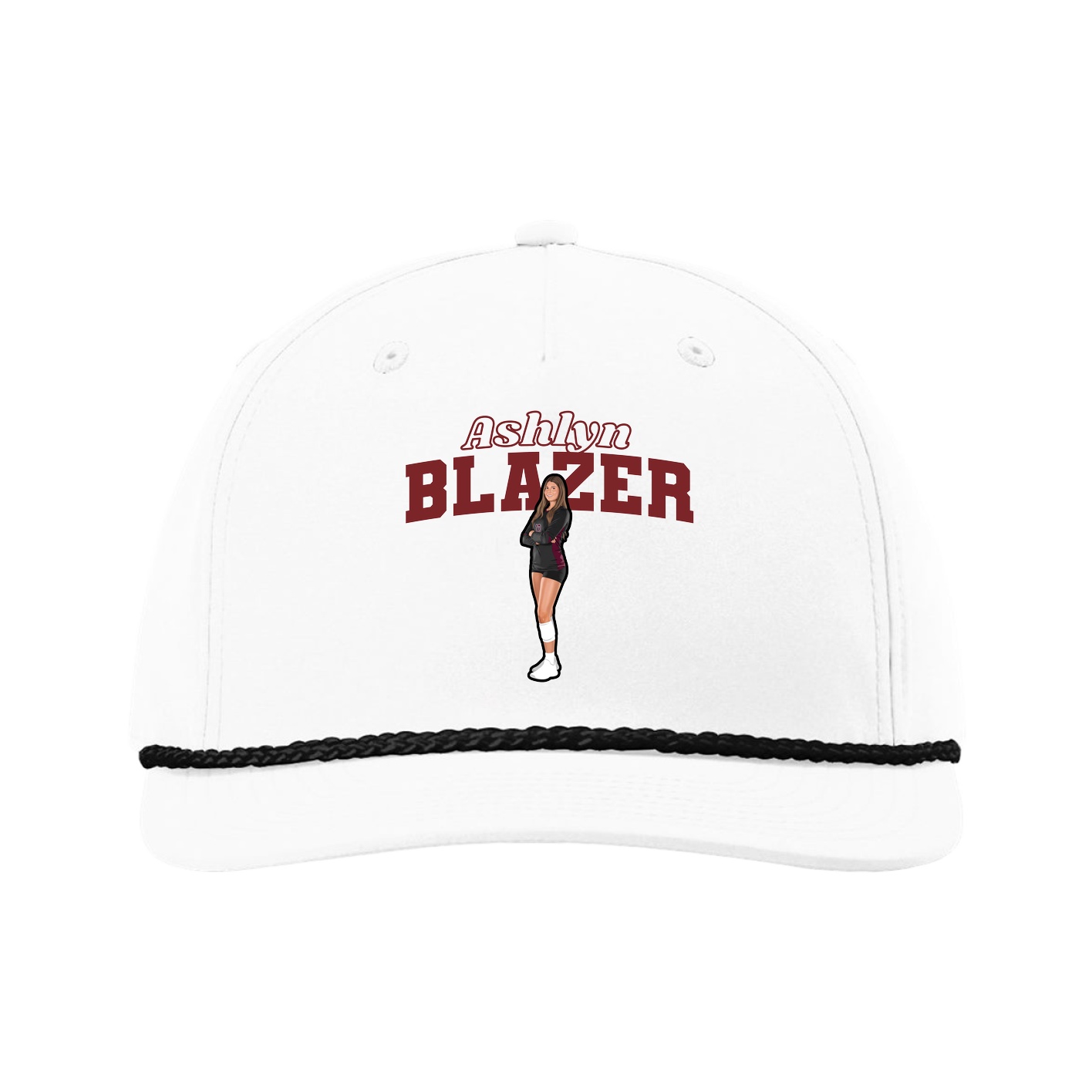 Five-Panel Classic Rope Cap — Name Arch in White