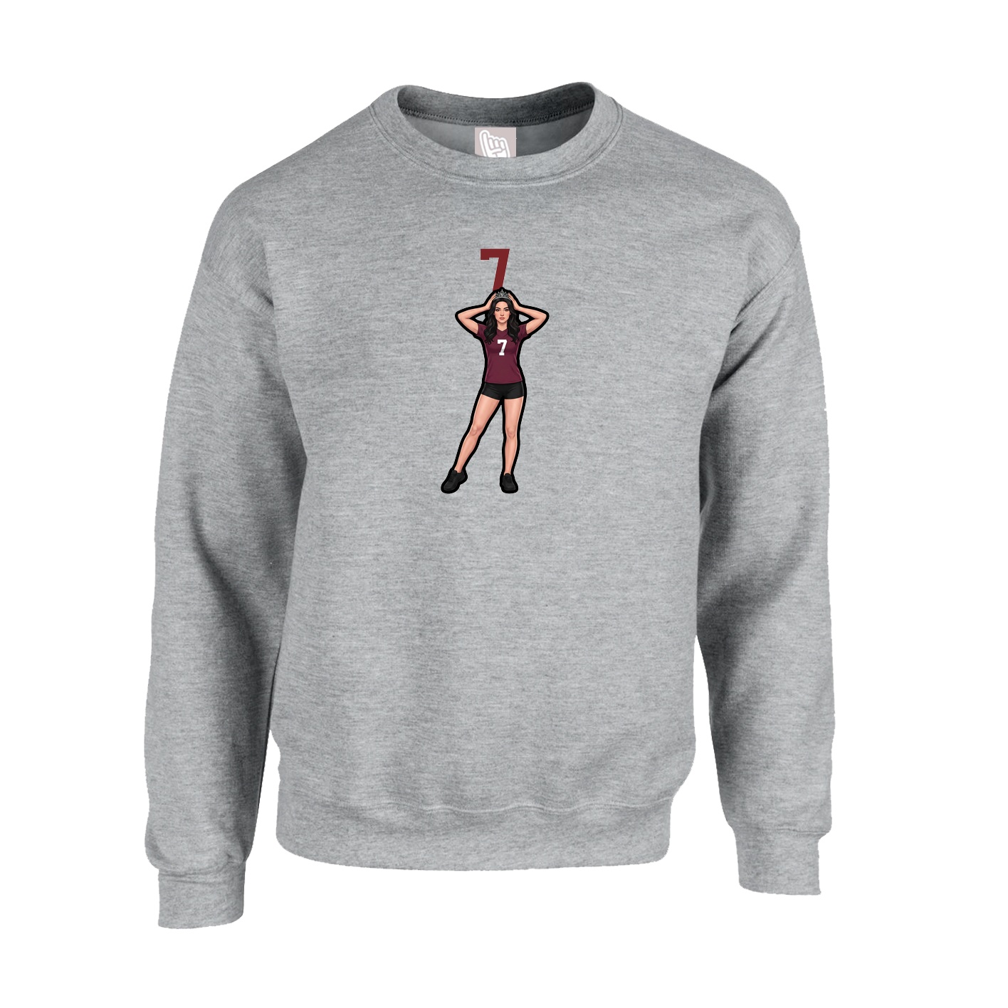 Fleece Crew — Number Top in Grey