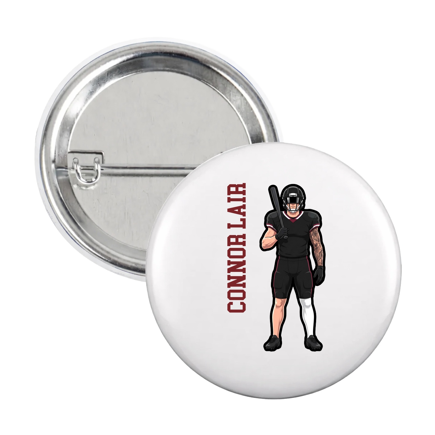 Game Day Button — Name Vertical in White