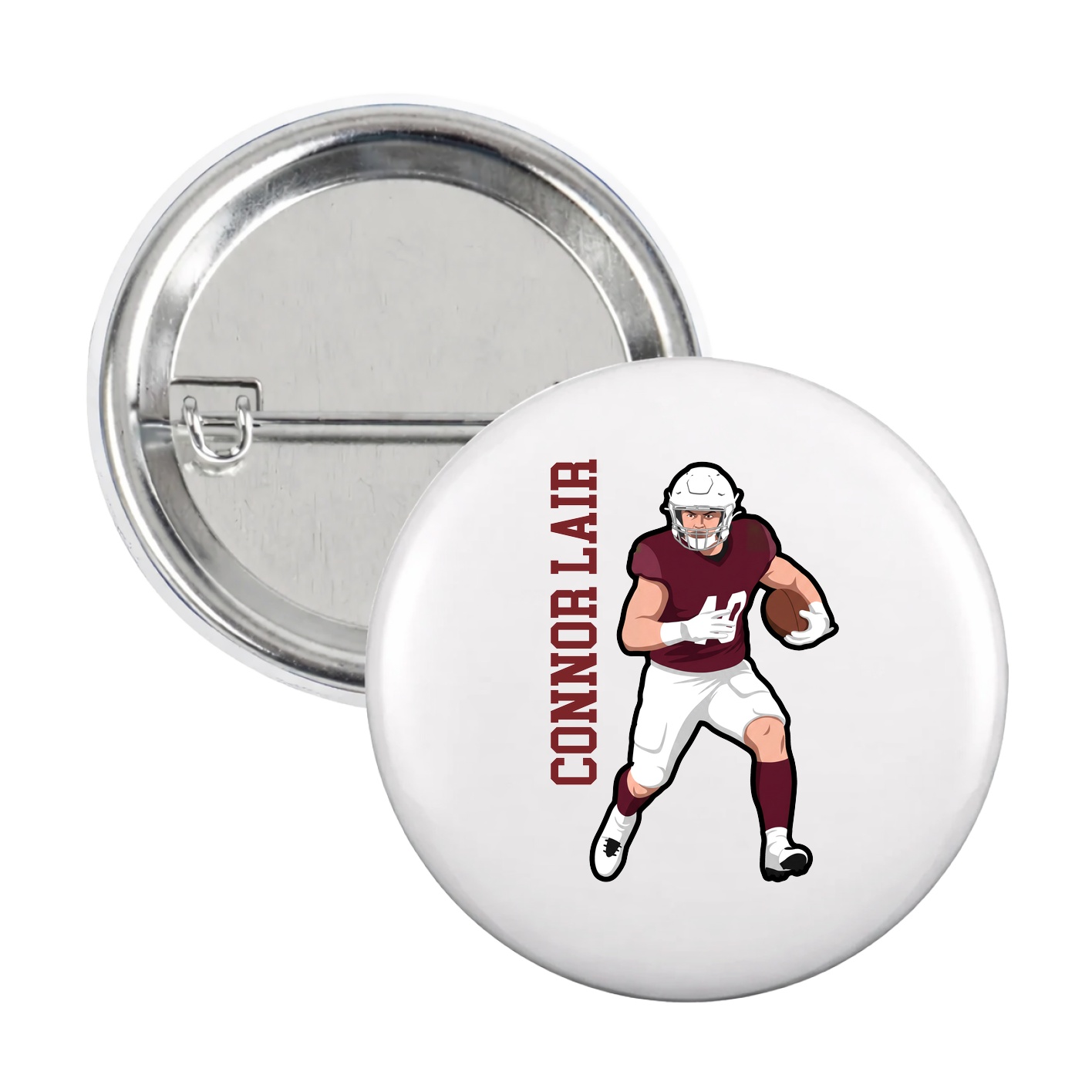 Game Day Button — Name Vertical in White