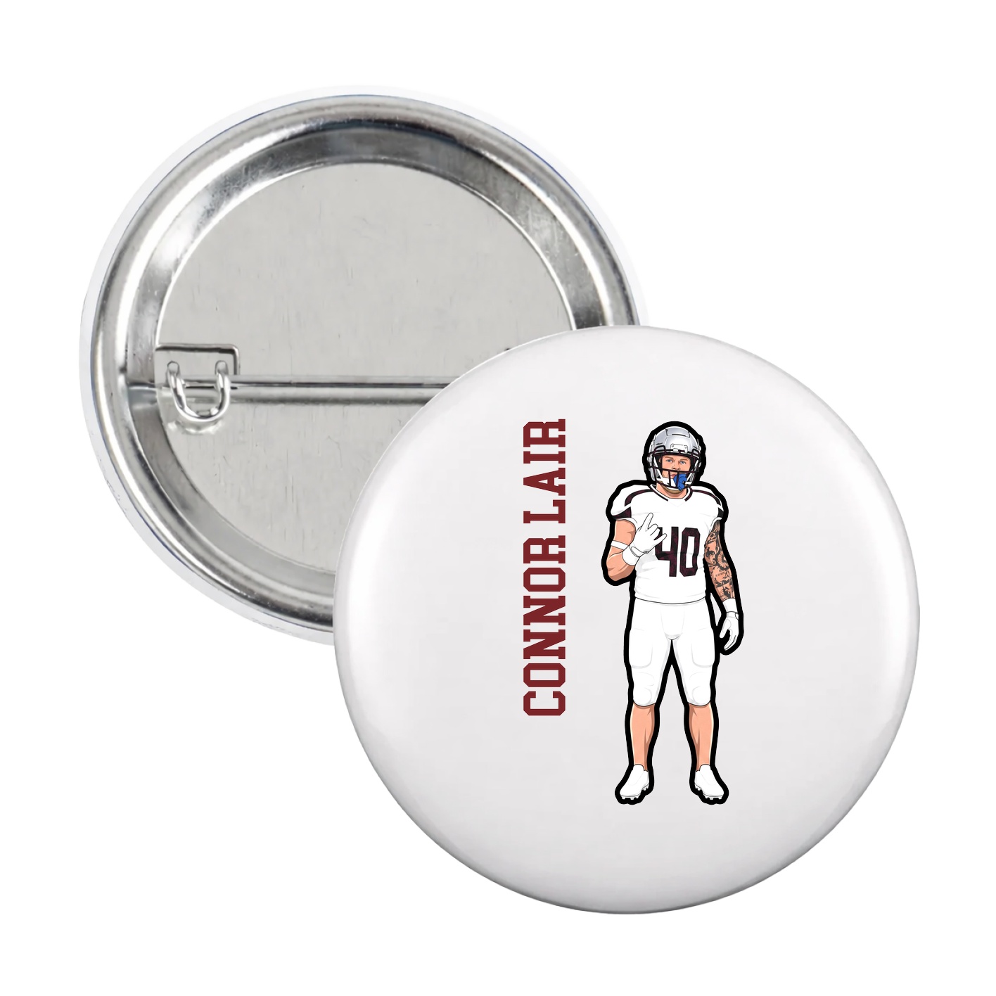 Game Day Button — Name Vertical in White