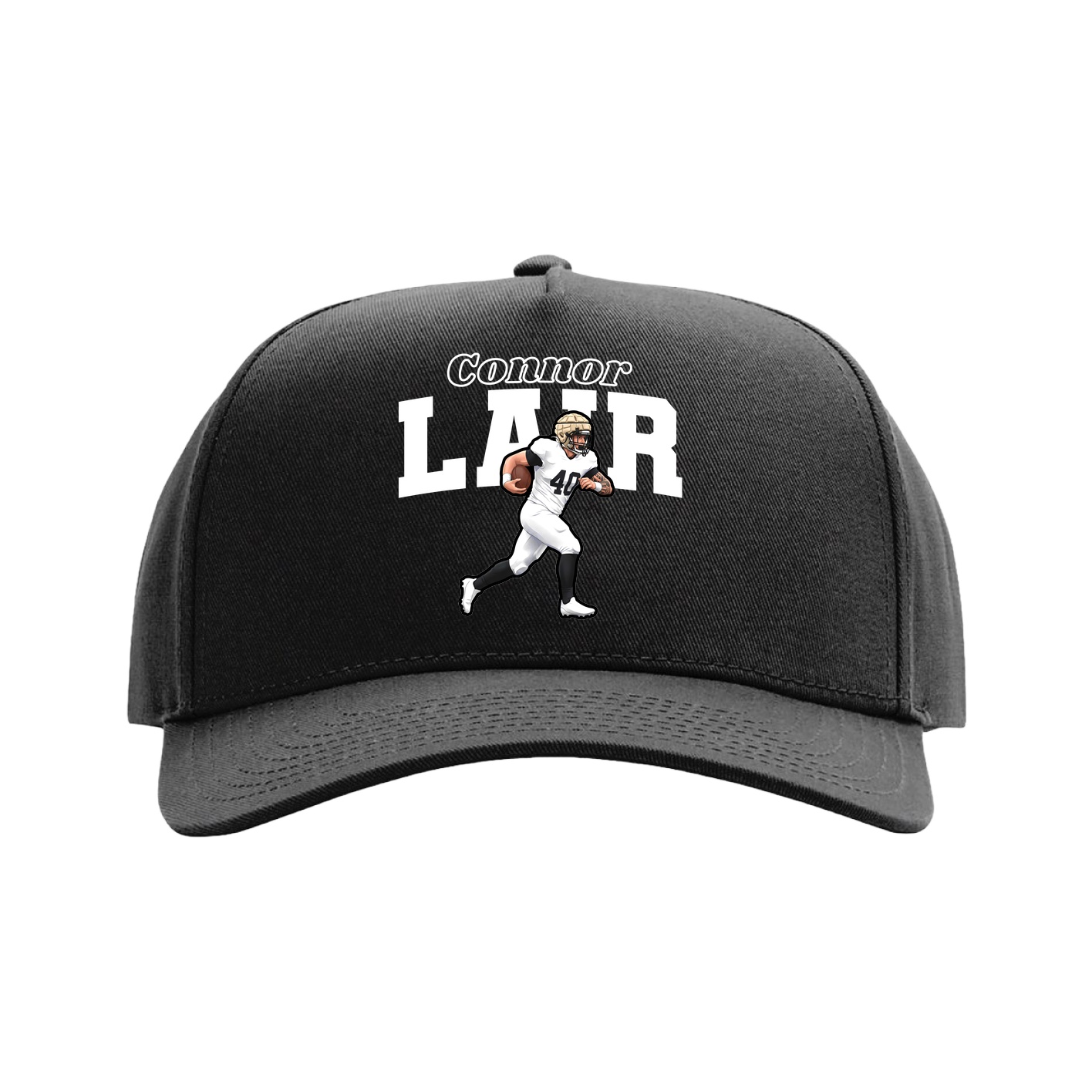 Full Fabric Five-Panel Champ Cap — Name Arch in Black