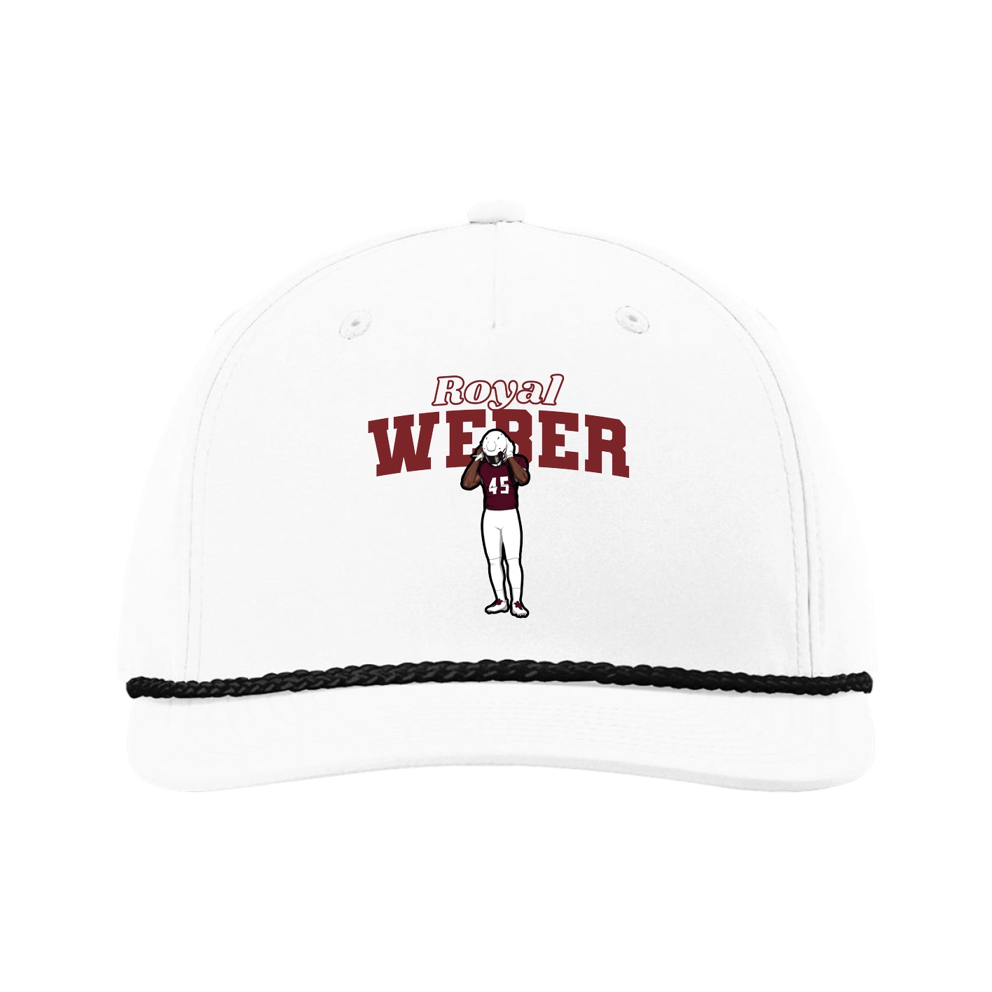Five-Panel Classic Rope Cap — Name Arch in White
