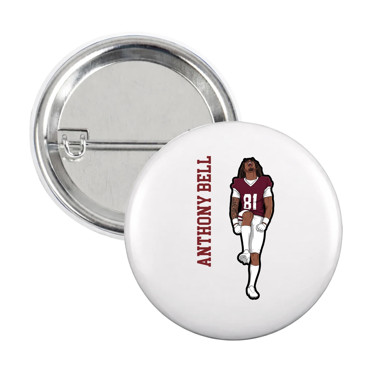 Game Day Button — Name Vertical in White